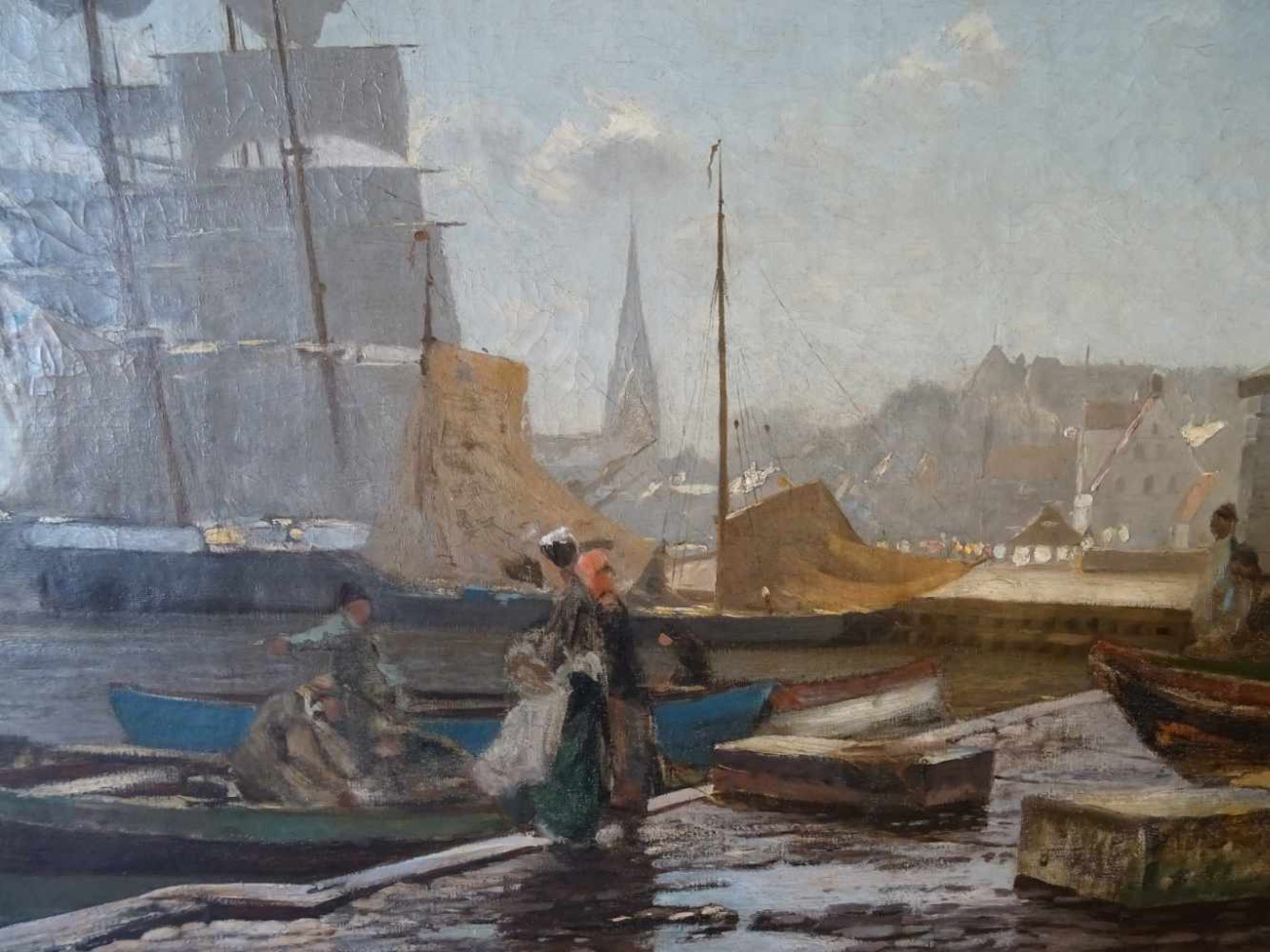 Petersen-Angeln, Heinrich(Westerholz 1850 - 1906 Düsseldorf). Flensburger Hafen. Öl auf Leinwand, um - Bild 3 aus 6