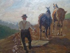 Eckener, Alexander(Flensburg 1870 - 1944 Abtsgmünd). Pferdezug. Öl auf Hartfaser. 1917. Signiert und