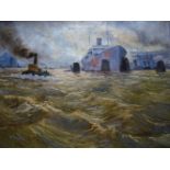 Droege, Oscar(Hamburg 1898 - 1983). Hamburger Hafen. Öl auf Leinwand. Um 1925. Signiert. 47 x 59 cm.