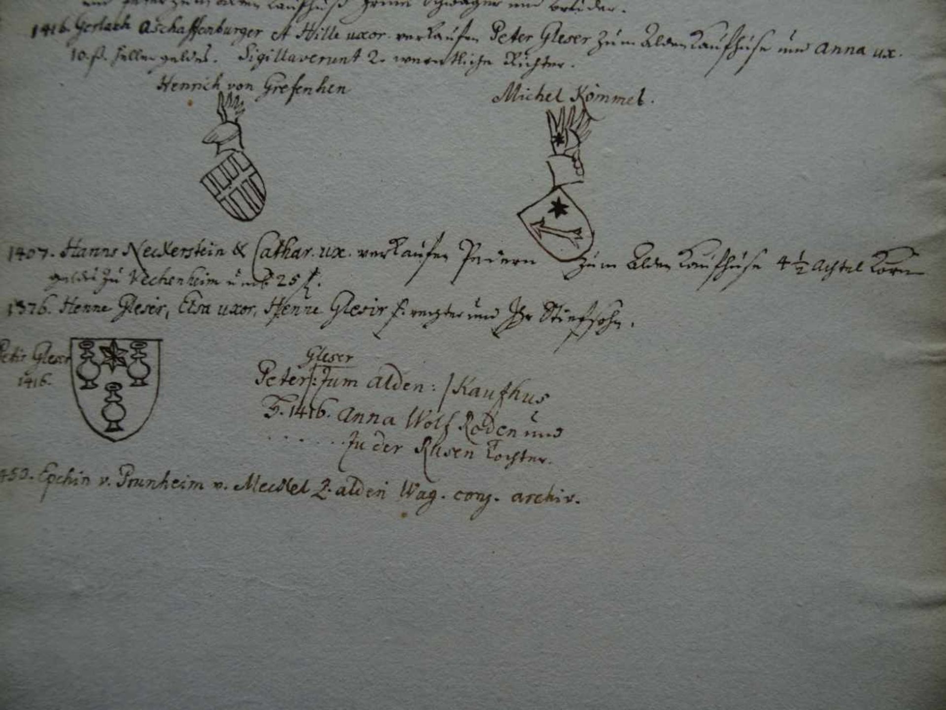 Heraldik.-Konvolut von 27 Blättern mit handschriftlichen Notizen zu verschiedenen Adelsfamilien, - Image 2 of 2