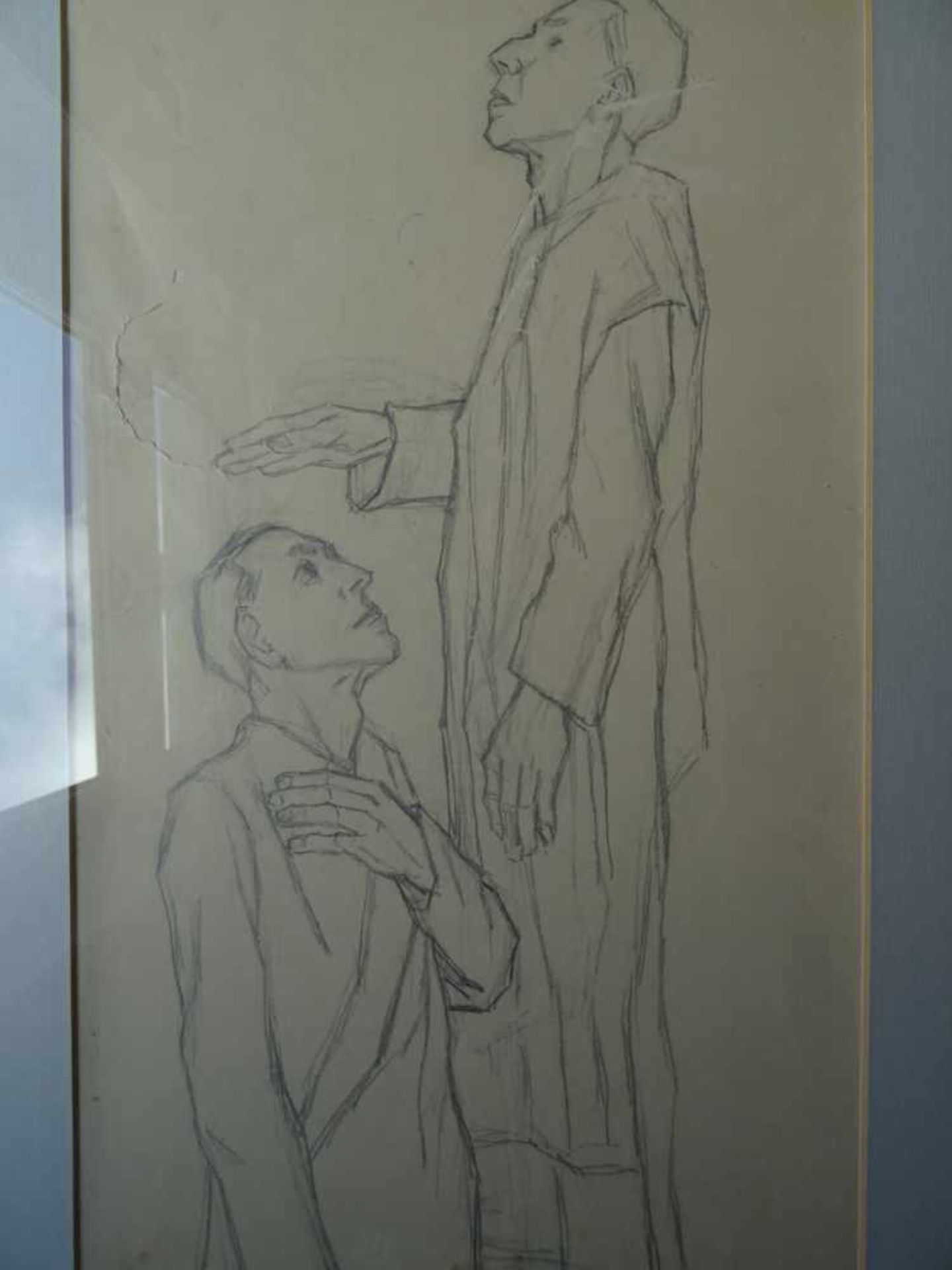 Lassen, Käte(Flensburg 1880 - 1956). Skizze zu Glasfenster. Bleistift auf Papier. (Um 1950). 47,5 - Bild 2 aus 4