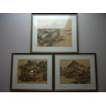 Asiatica.-Konvolut von 3 Seidenmalereien. Wohl chinesisch, um 1900. 24,5 x 30 cm bzw. 30 x 36 cm.