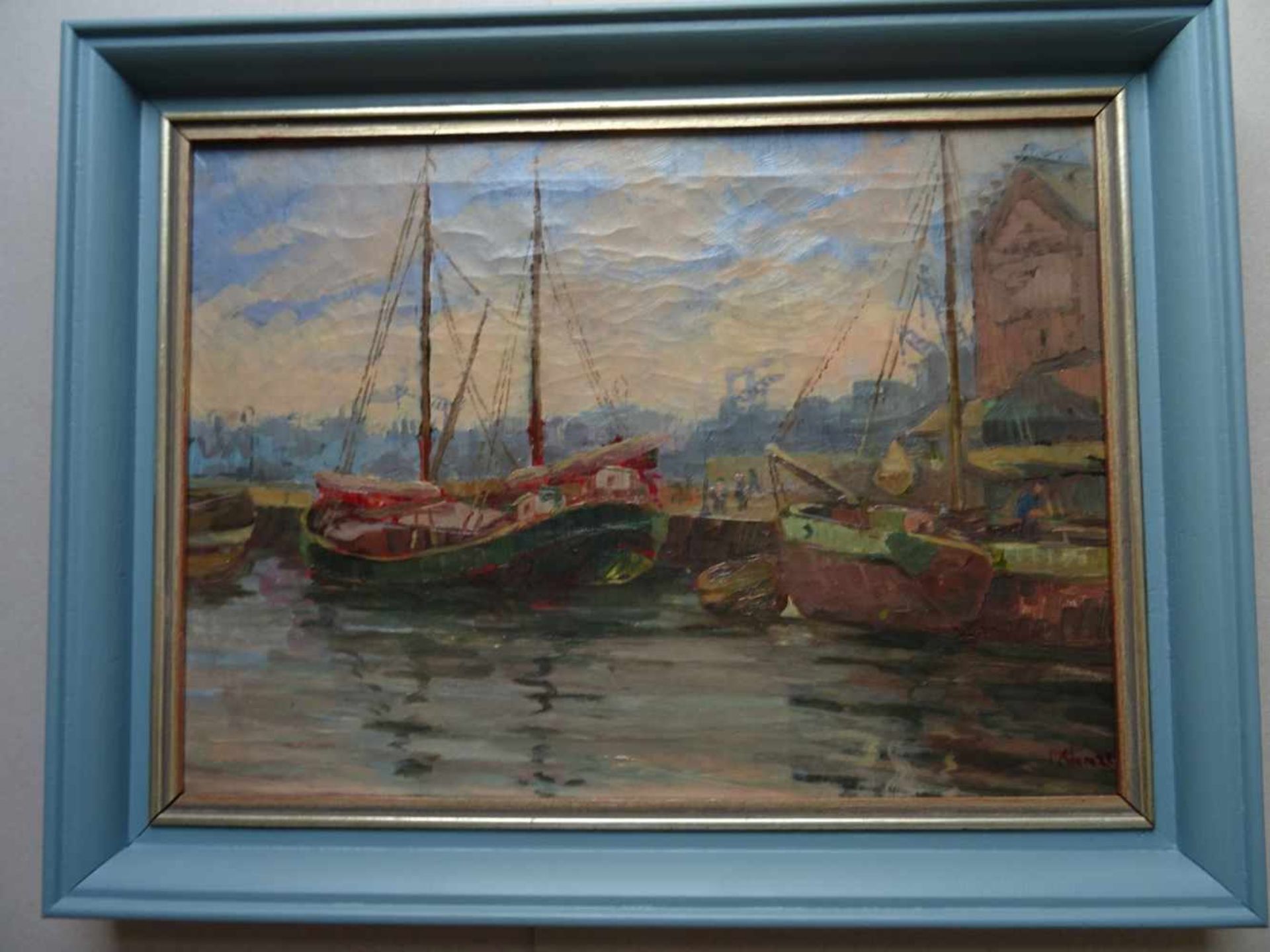 Klenze, Margarethe(Jena 1881 - 1977 Kiel). Im Kieler Hafen. Öl auf Leinwand. Um 1925. Unten rechts - Bild 2 aus 5