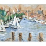 Engel, Otto Heinrich(Erbach 1866 - 1949 Glücksburg). Am Hafen. Aquarell. (Um 1905). Unten links