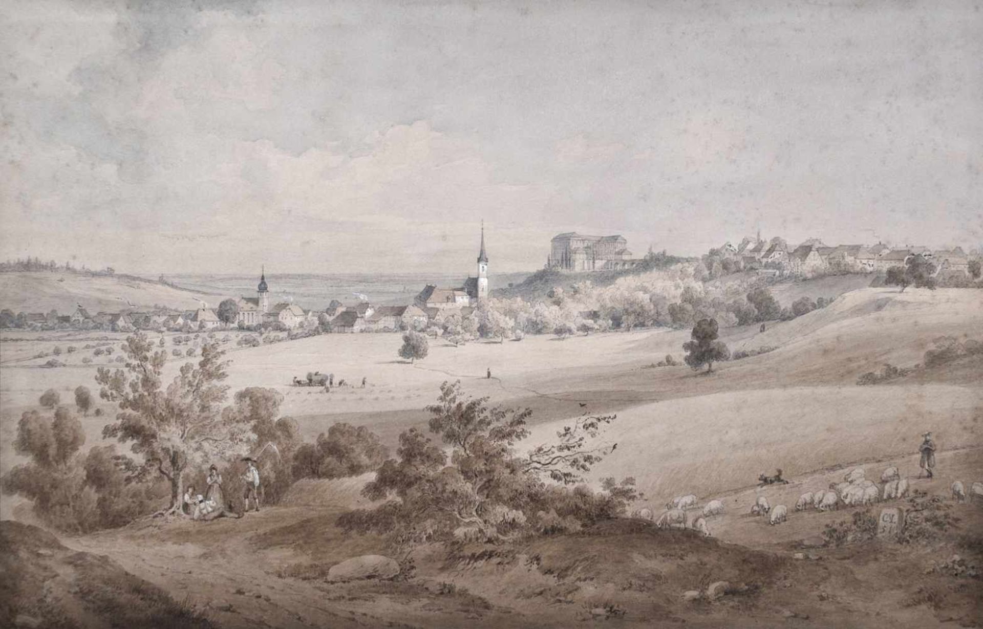 Lebschée, Carl August(Schmiegel 1800 - 1877 München). Schillingsfürt. Fürstl. Schloss. Aquarellierte - Bild 2 aus 2