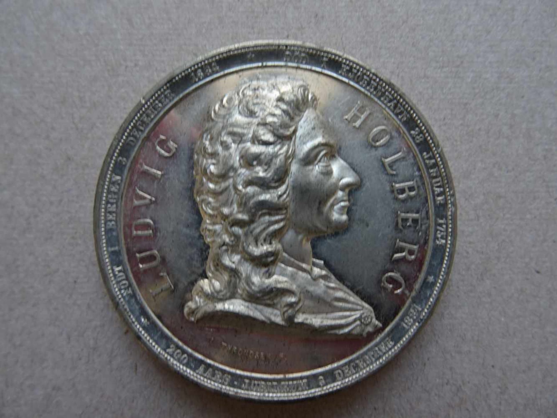 Medaille.-Ludvig Holberg. Zinn-Medaille anläßlich des 200. Geburtstages am 3. Dez. 1884. Medaille