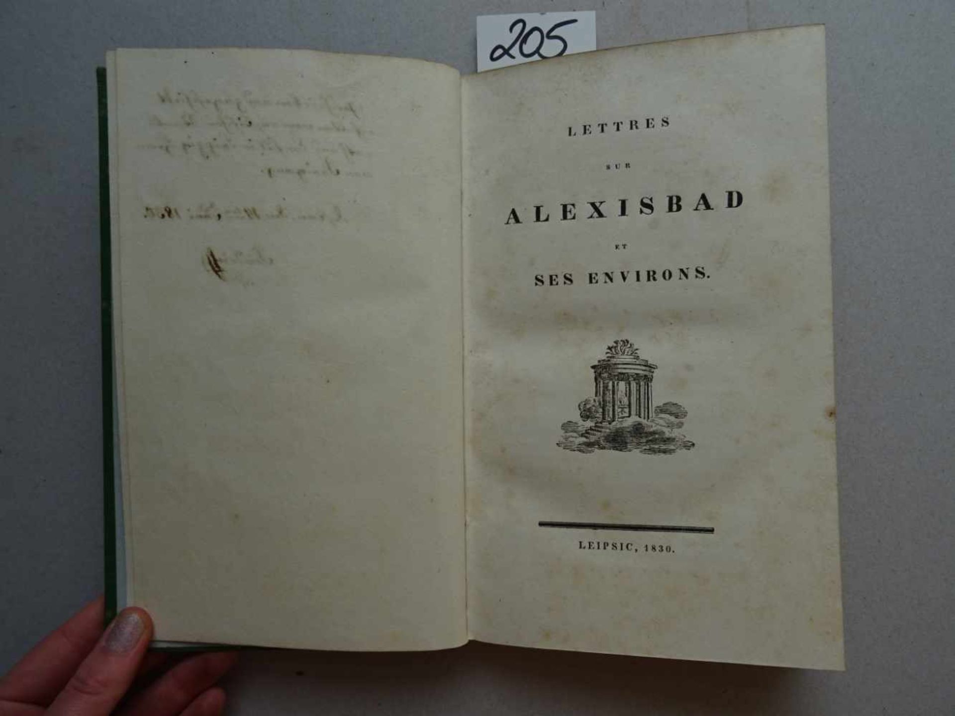 (Freygand, W.v.).Lettres sur Alexisbad et ses environs. Leipzig, 1830. Titel, 195 S. Gr.-8°.