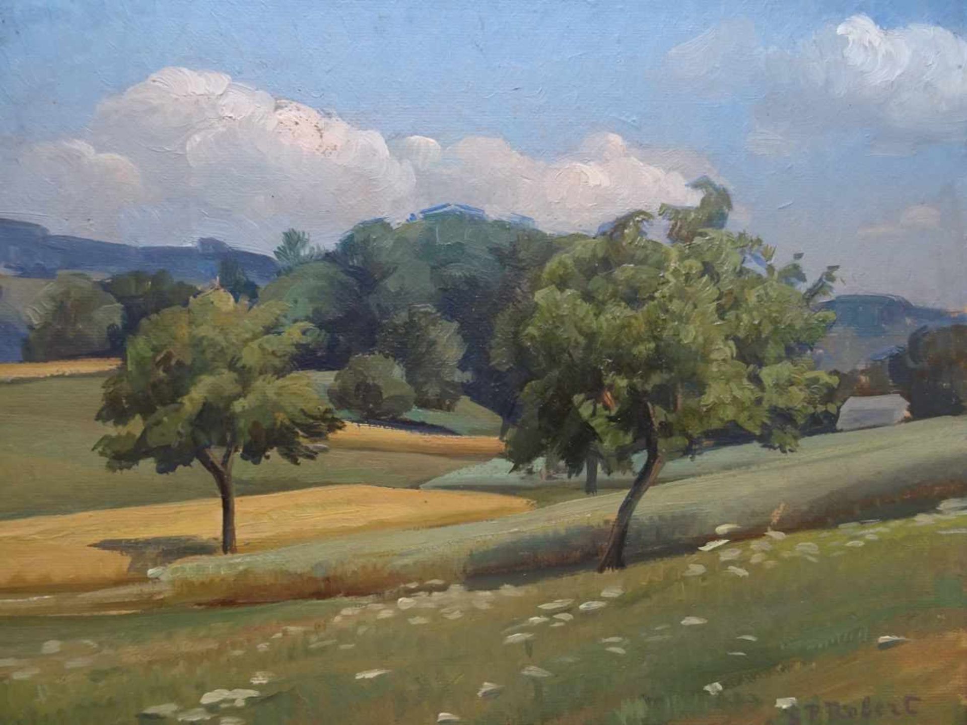 Robert, Steven-Paul(Vevey 1896 - 1985 Clarens). Landschaft. Öl auf Hartfaser, um 1960. Unten - Bild 2 aus 5