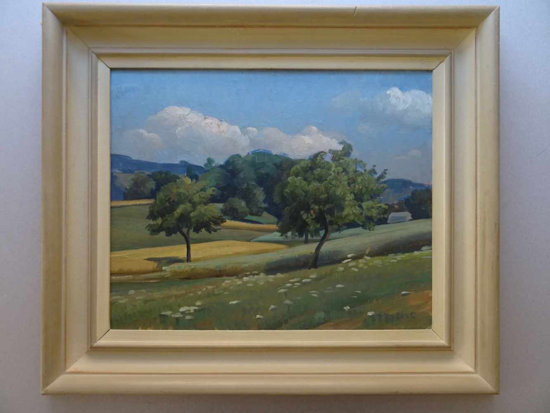 Robert, Steven-Paul(Vevey 1896 - 1985 Clarens). Landschaft. Öl auf Hartfaser, um 1960. Unten