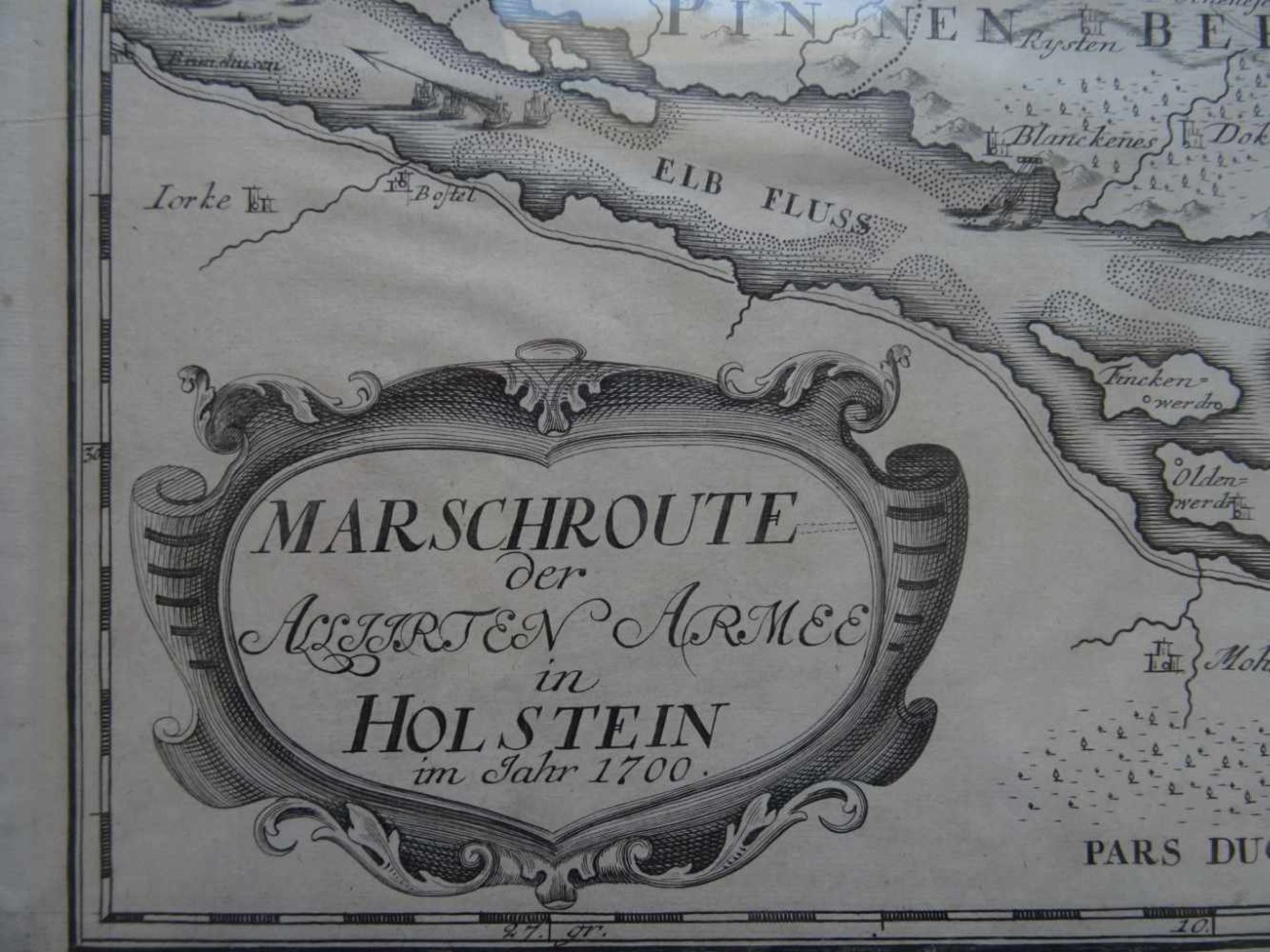 Marschrouteder alliirten Armee in Holstein im Jahr 1700. Kupferstichkarte von Jonas Haas. Hamburg, - Image 3 of 4