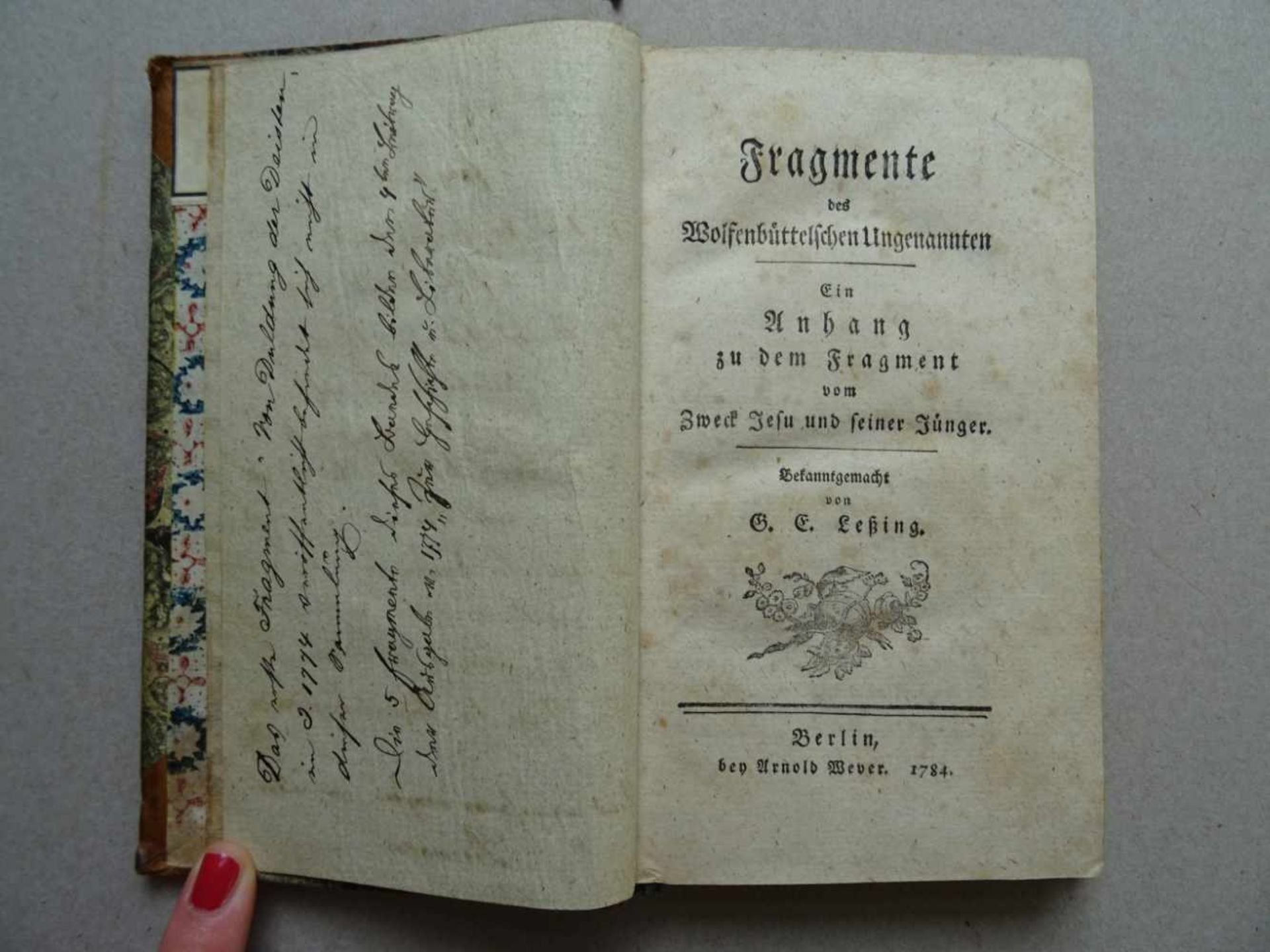 (Reimarus, H.S.).Fragmente des Wolfenbüttelschen Ungenannten. Ein Anhang zu dem Fragment vom Zweck
