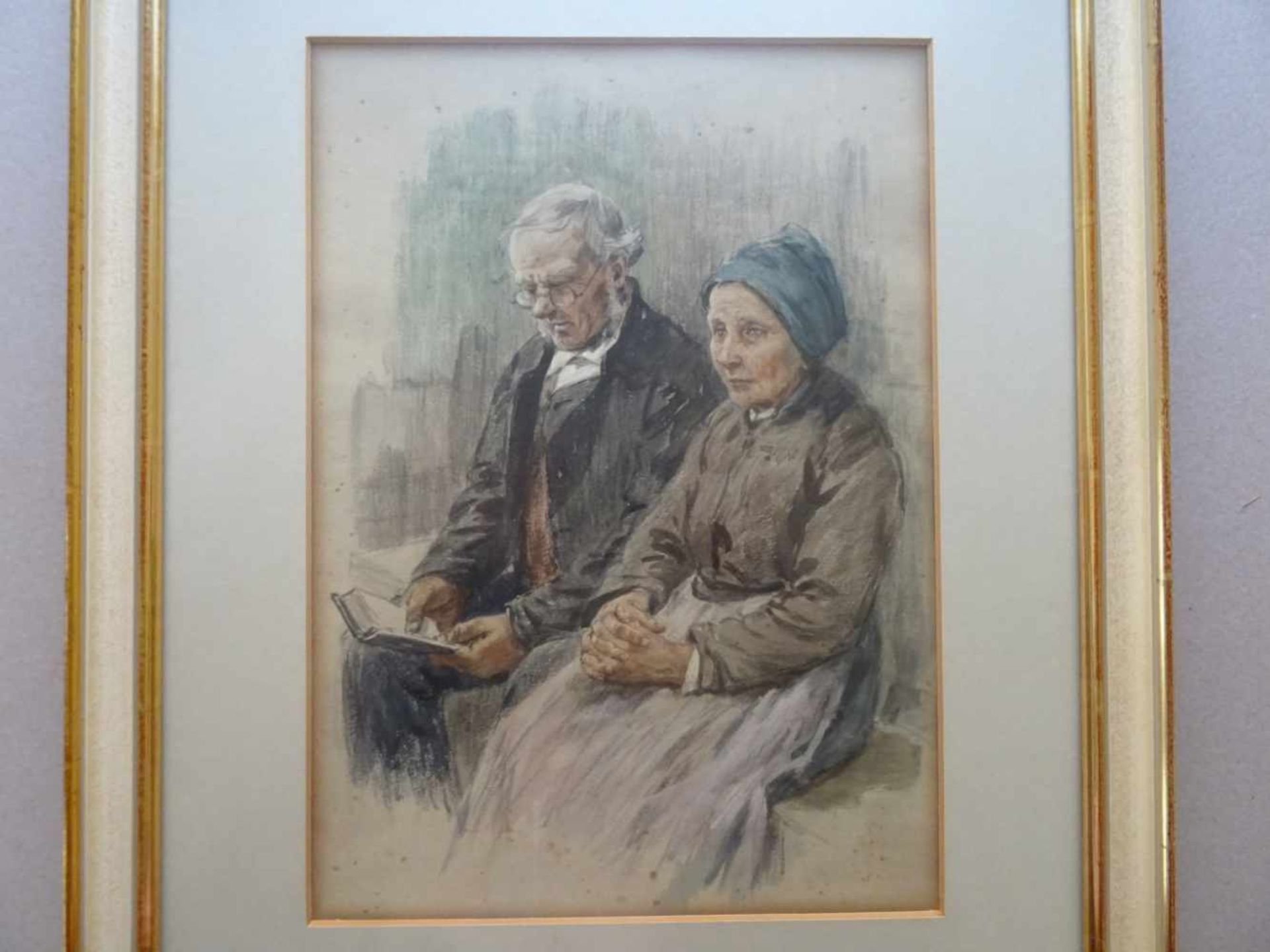 Genzmer, Berthold(Boggusch 1858 - 1927 Berlin). Altes Ehepaar. Aquarellierte Pastellzeichnung auf - Image 2 of 3