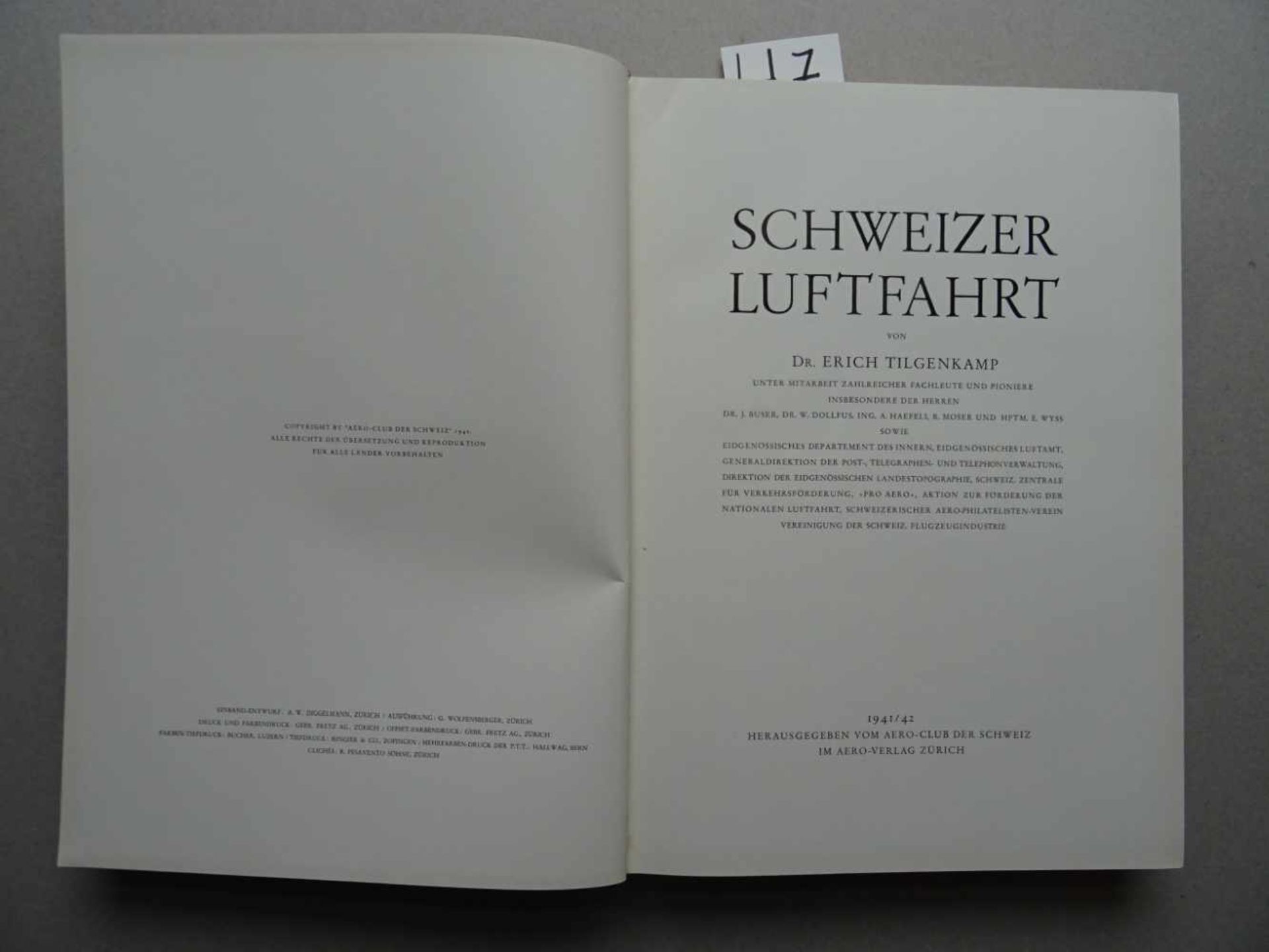 Luftfahrt.- Tilgenkamp, E.Schweizer Luftfahrt. Zürich, Aero, 1941/42. 384 S. Mit zahlr. teils - Bild 3 aus 5