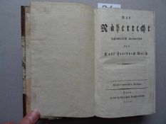 Recht.- Walch, C.F.Das Näherrecht systematisch entworfen. 3. Aufl. Jena, Cröker, 1795. 10 Bll.,