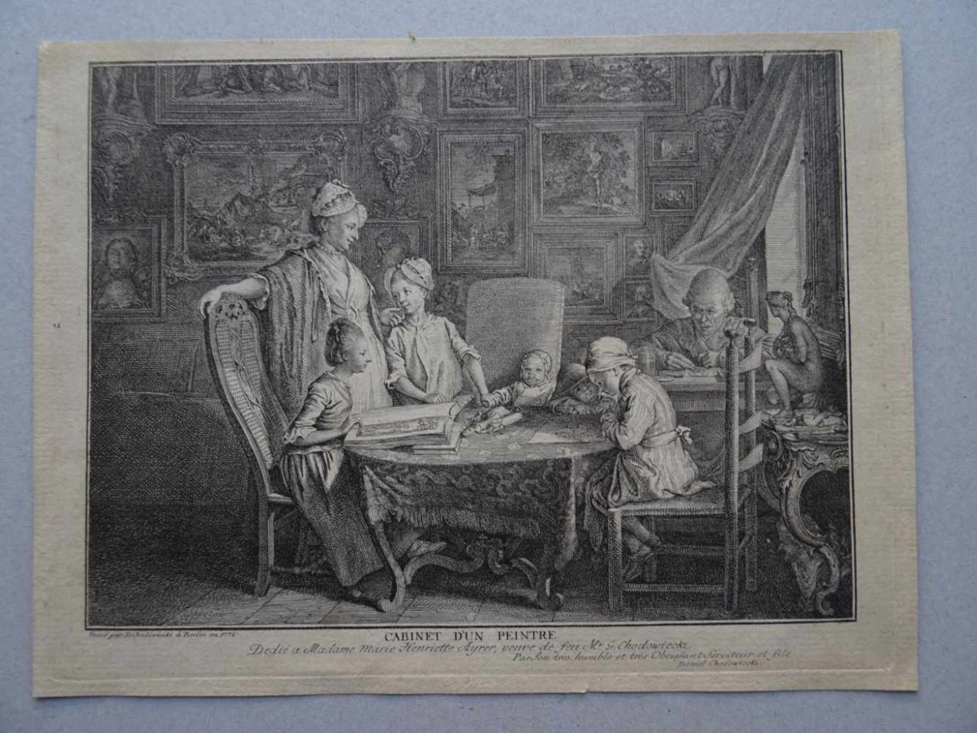 Chodowiecki, Daniel Nikolaus(Danzig 1726 - 1801 Berlin). Cabinet d'un Peintre. Kupferstich von 1771. - Bild 3 aus 4
