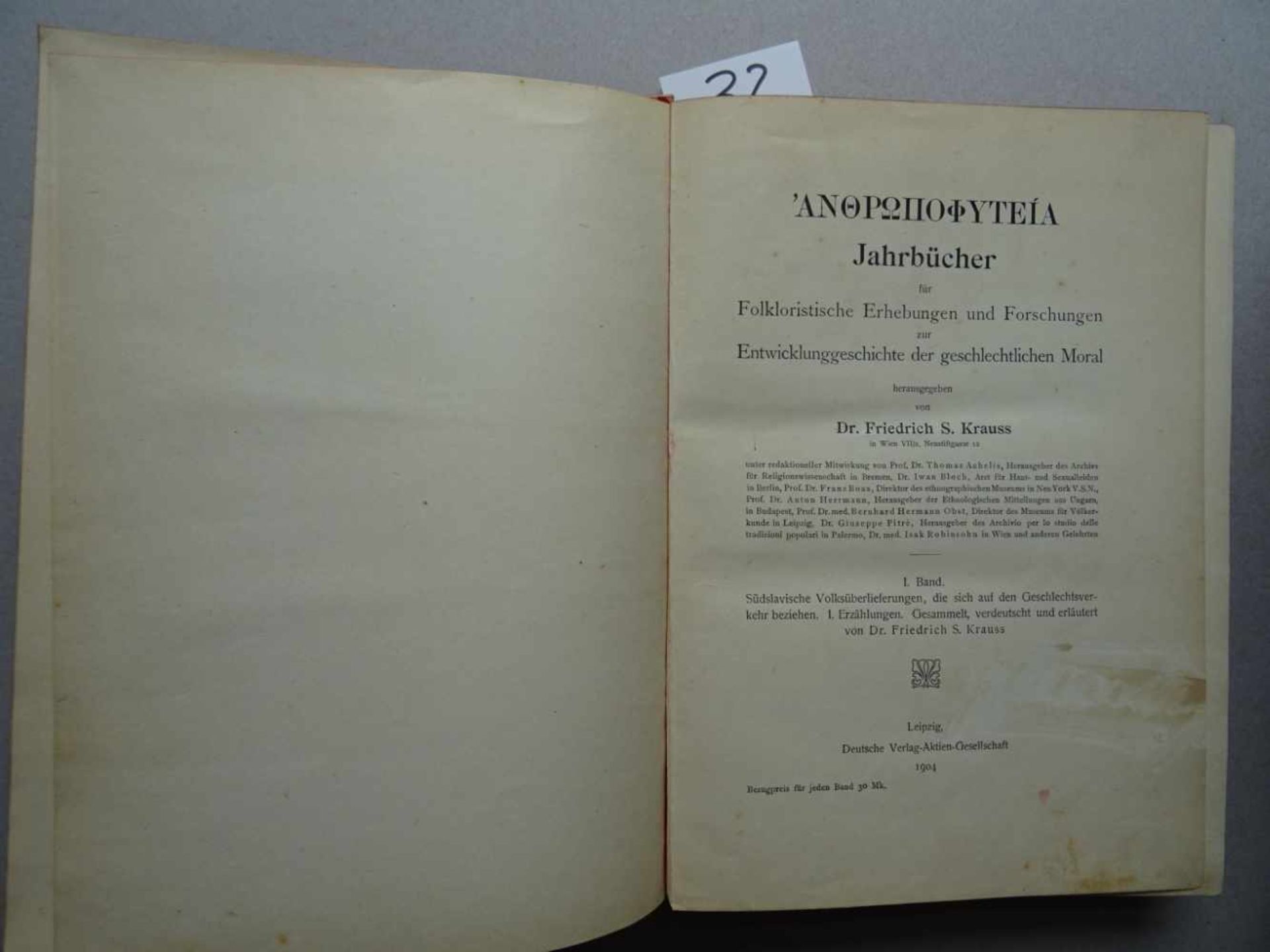 Krauss, F.S.(Hrsg.). Anthropophyteia. Jahrbücher für Folkloristische Erhebungen und Forschungen - Bild 2 aus 4