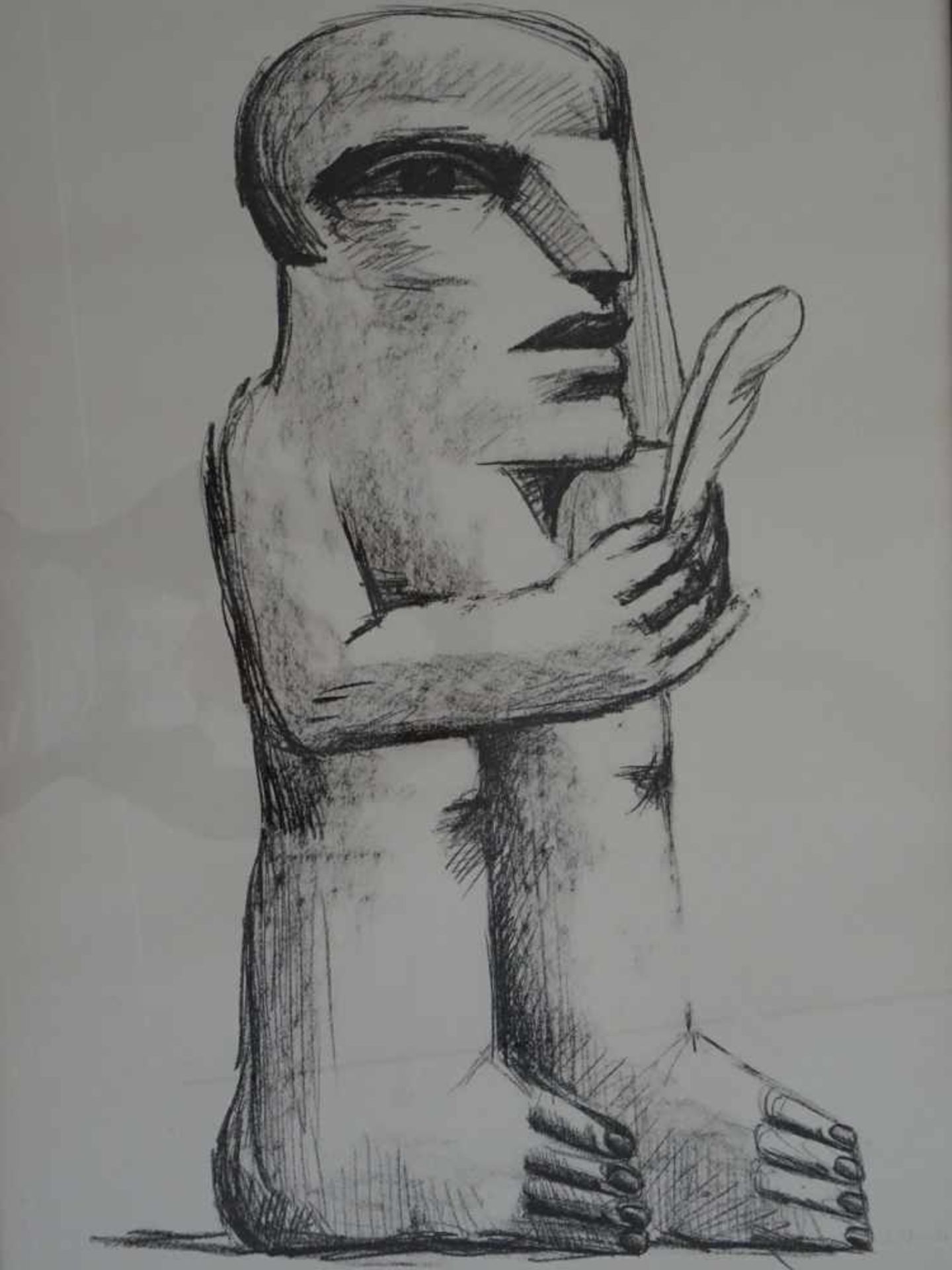 Antes, Horst(Heppenheim 1936 - lebt in Berlin). Figur mit Feder. Lithographie, um 1970. Signiert und - Bild 2 aus 3