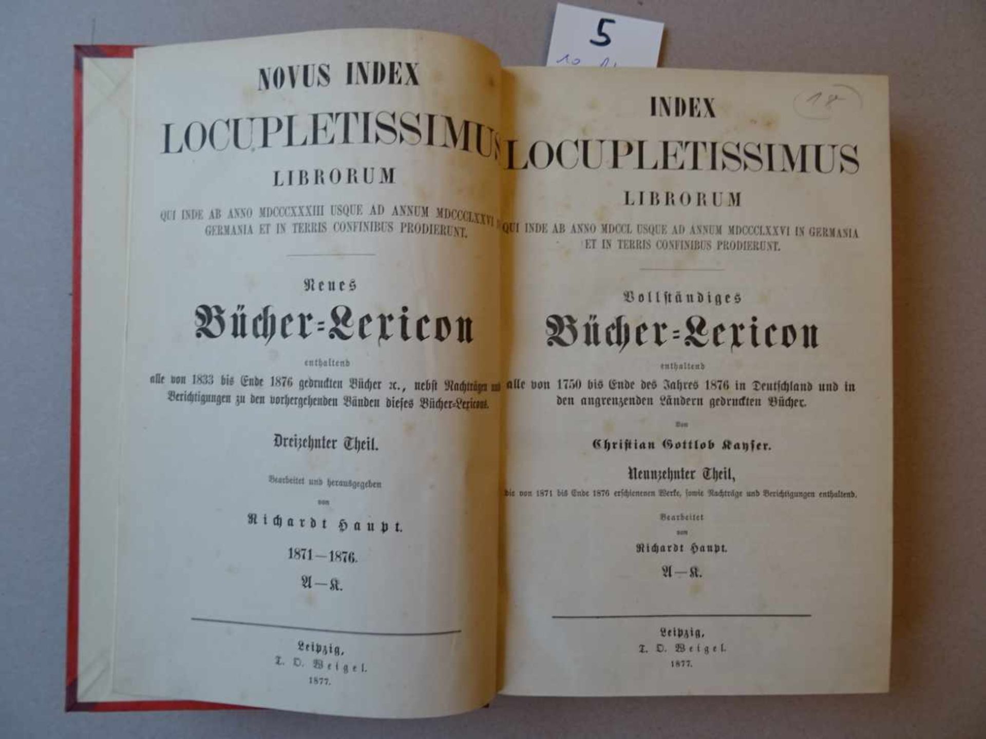 Bibliographien.- Kayser, C.G.Index locupletissimus librorum... Vollständiges Bücher-Lexicon