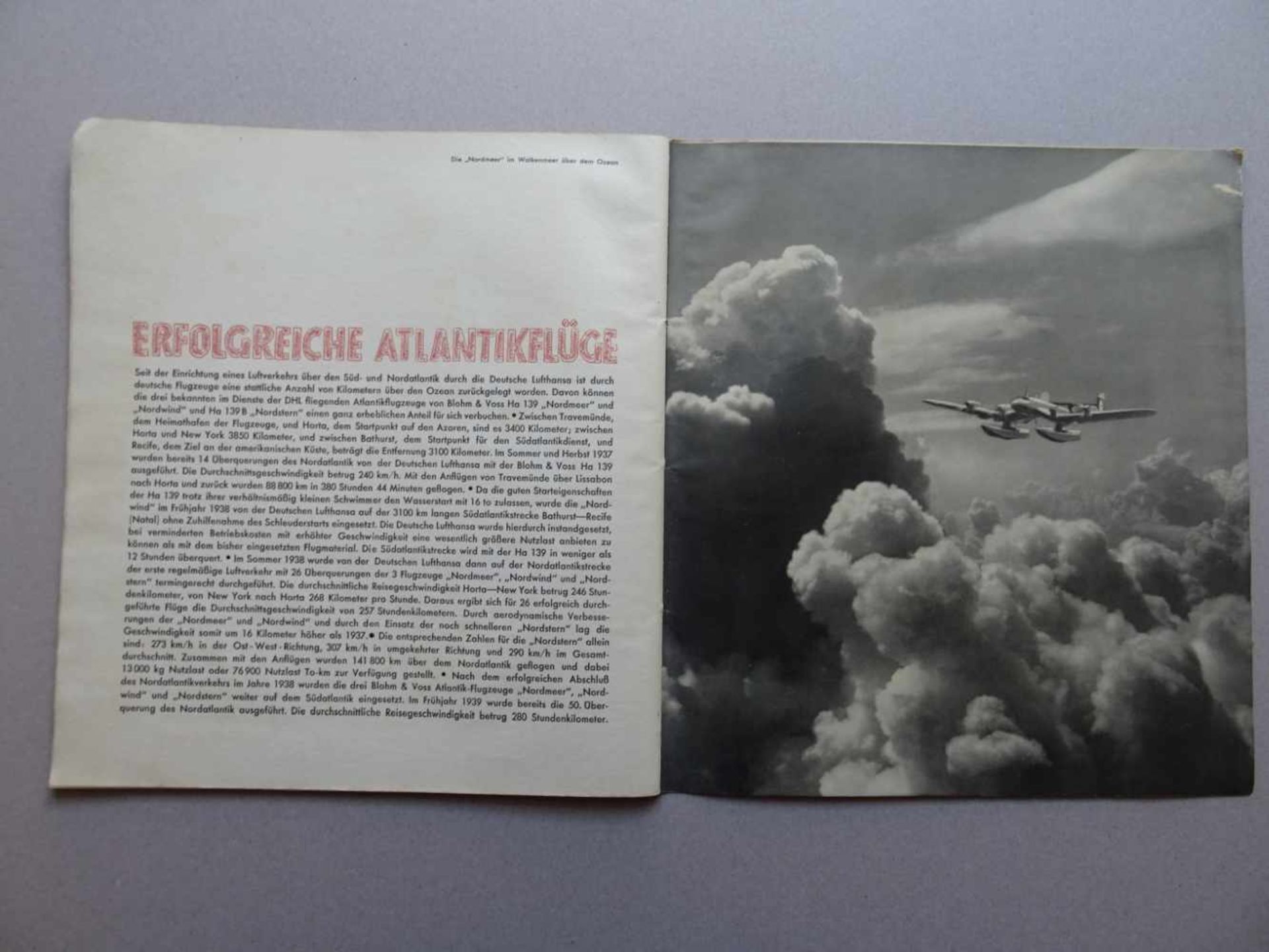 Luftfahrt.- Blohm & Voss.Hamburg, 1939. 9 Bll. Mit zahlr. Fotografien u. 1 doppelblattgr. Karte. 4°. - Image 3 of 5