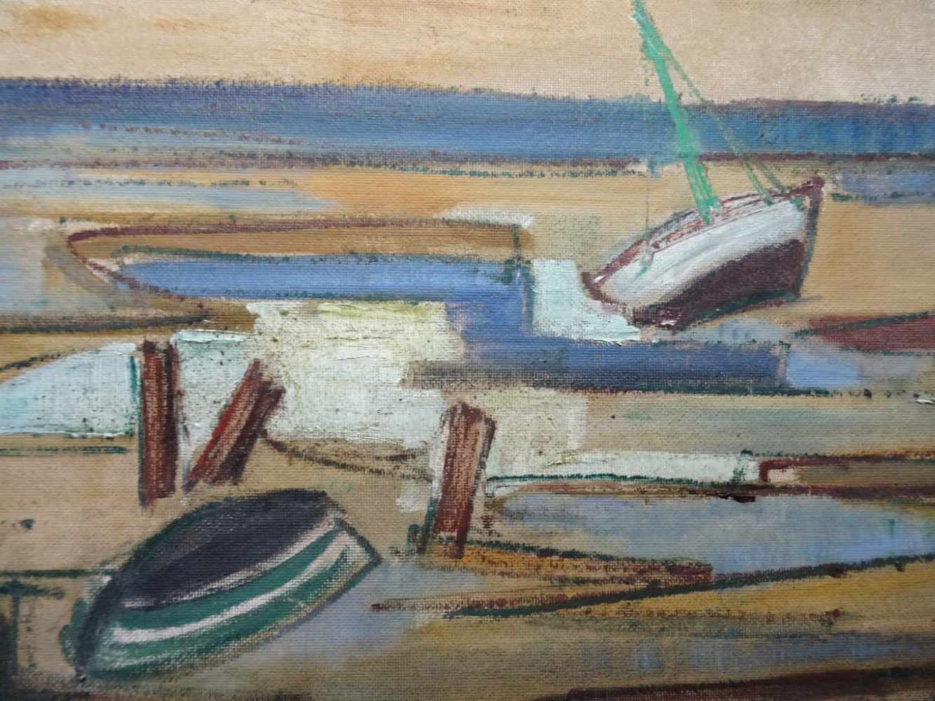 Lambert, Kurt(Berlin 1908 - 1967). Boote im Watt (auf Sylt). Öl auf Hartfaser. Signiert. 46,5 x 65 - Bild 3 aus 5