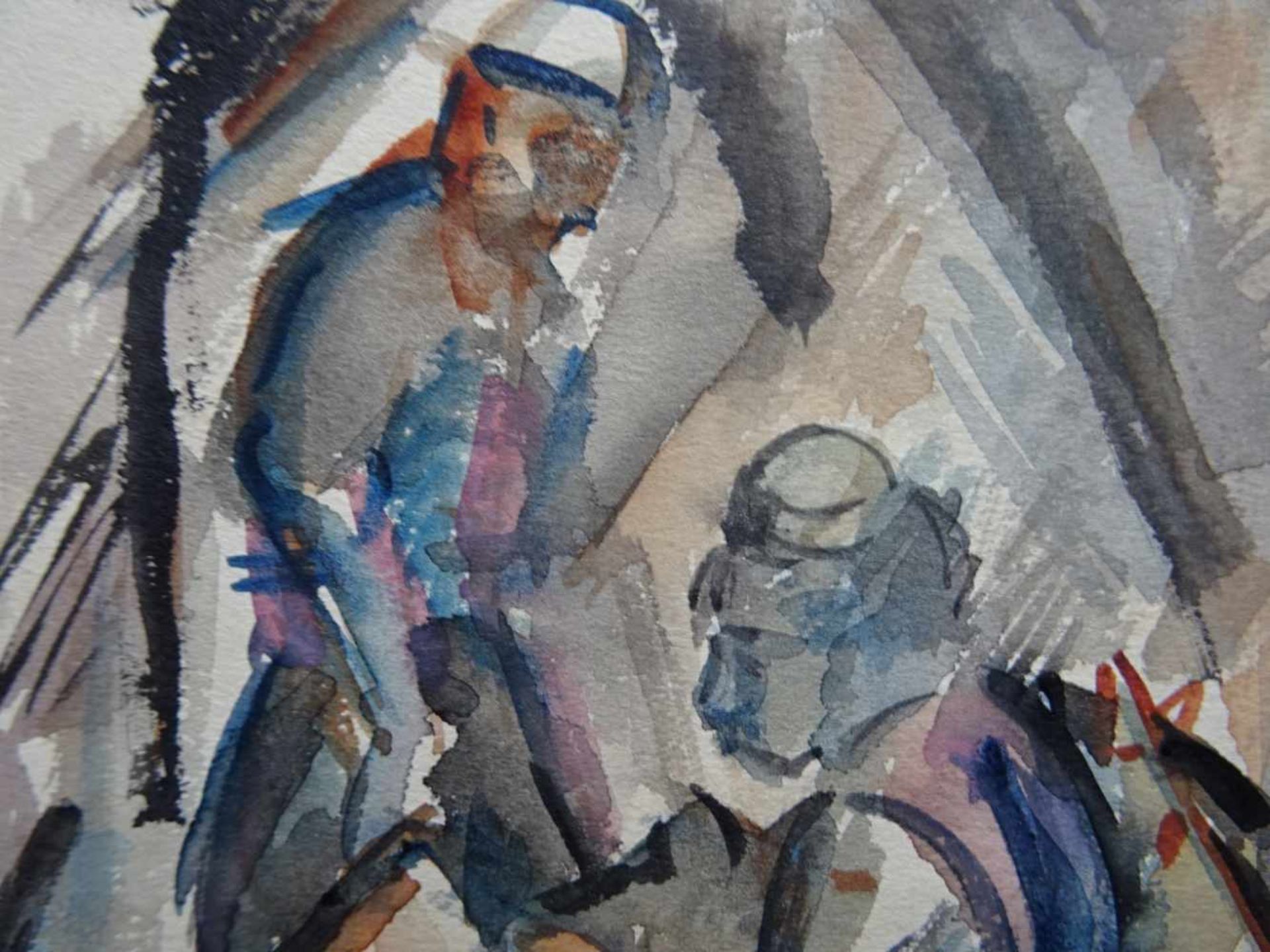 Richter-Berlin, Heinrich(Berlin 1884 - 1981). Mann mit Pferd. Aquarell auf Papier. 1916. Signiert u. - Bild 3 aus 5