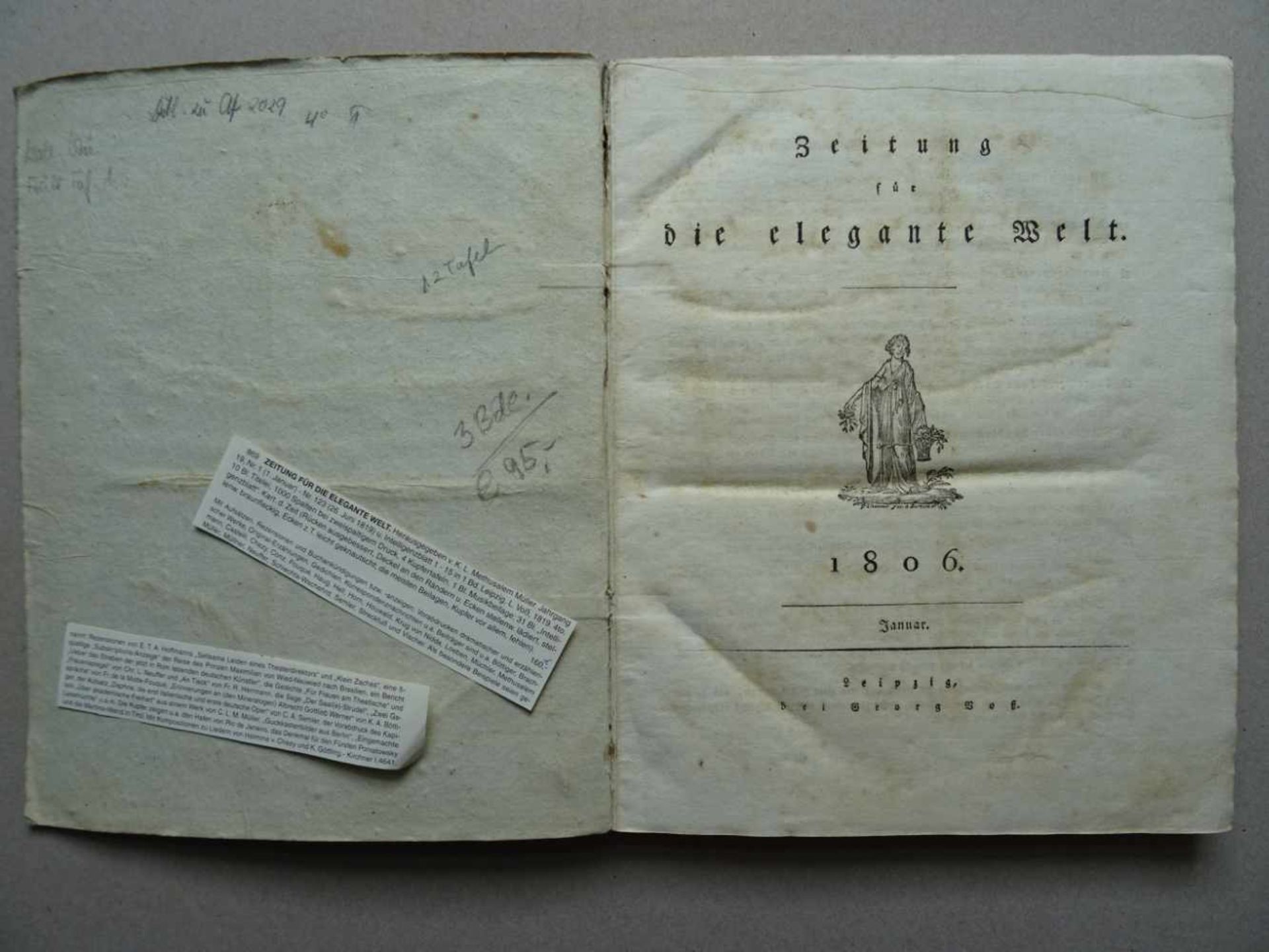 Mode.- Zeitungfür die elegante Welt. Jahrgang 1806. Tle. 1-117 in 3 Bdn. Leipzig, Voß, 1806. Mit