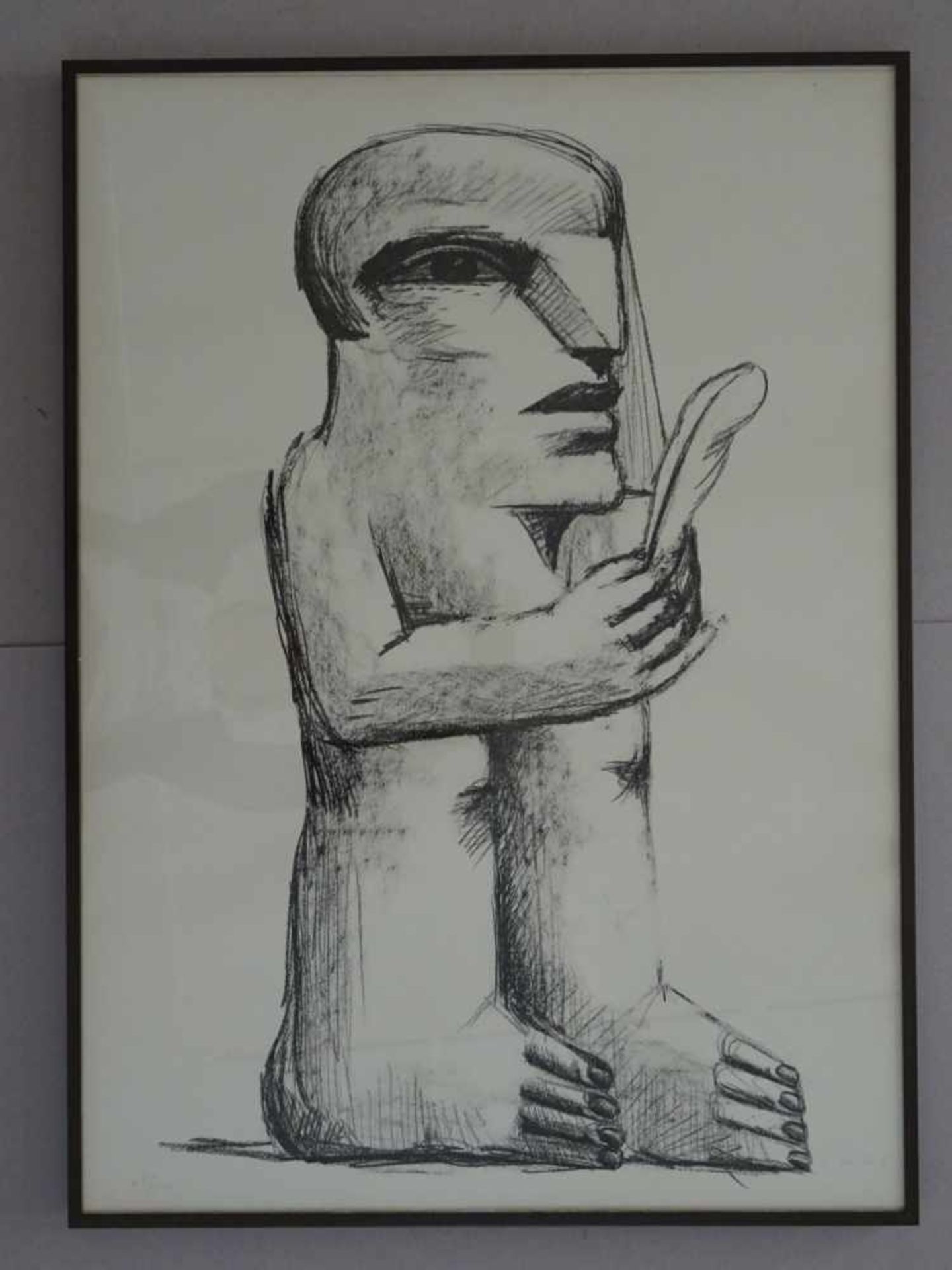 Antes, Horst(Heppenheim 1936 - lebt in Berlin). Figur mit Feder. Lithographie, um 1970. Signiert und