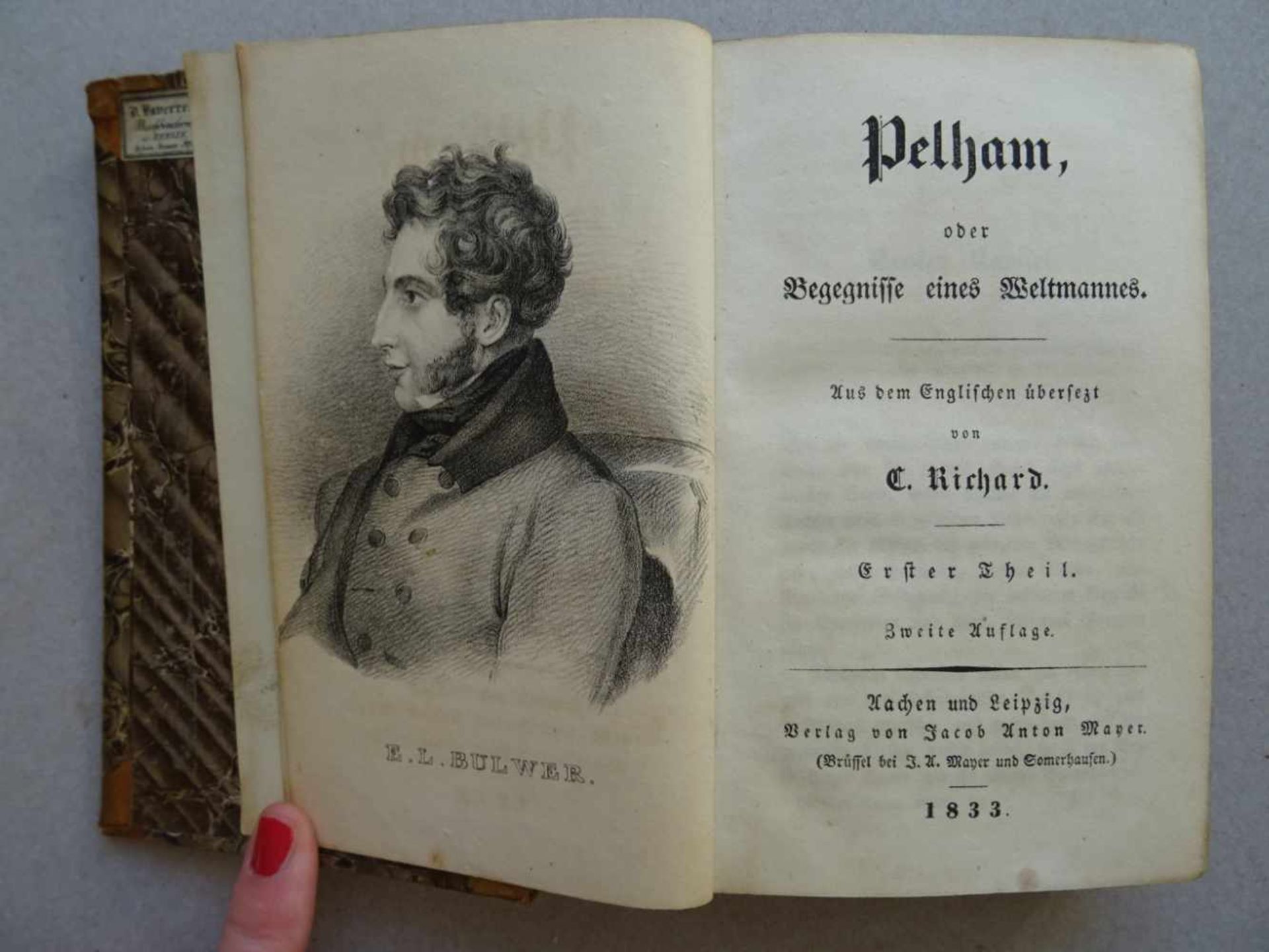 Bulwer(-Lytton), E.G.Sämtliche Werke. 34 (statt 47) in 19 Bdn. Aachen u. Leipzig, Meyer, 1833-42. - Bild 2 aus 3