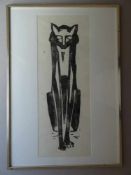 Anonym.Katze Bastet. Holzschnitt. (Um 1990?). 49 x 13 cm. Gerahmt.Der ägyptischen Göttin Bastet
