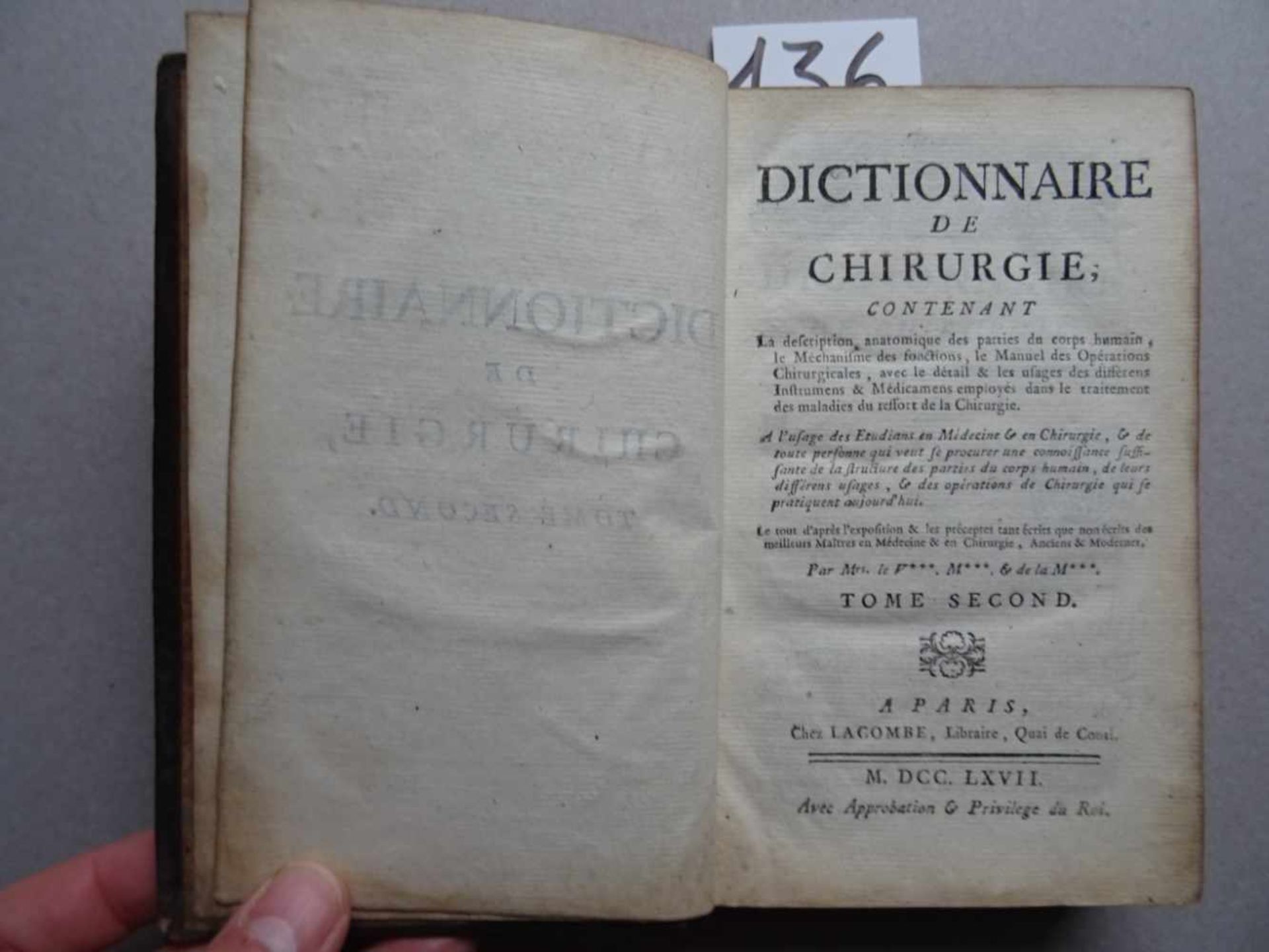 Medizin.- (Le Vacher de la Feutrie, T. und Moysant, F.).Dictionnaire de Chirurgie, contenant la - Bild 3 aus 5