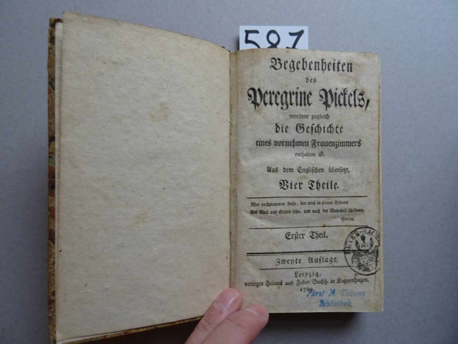 (Smollett, T.G.).Peregrine Pickle. Neu übersetzt. 4 Bde. Prag, Diesbach, 1787. Mit 4 gestoch. - Bild 4 aus 5