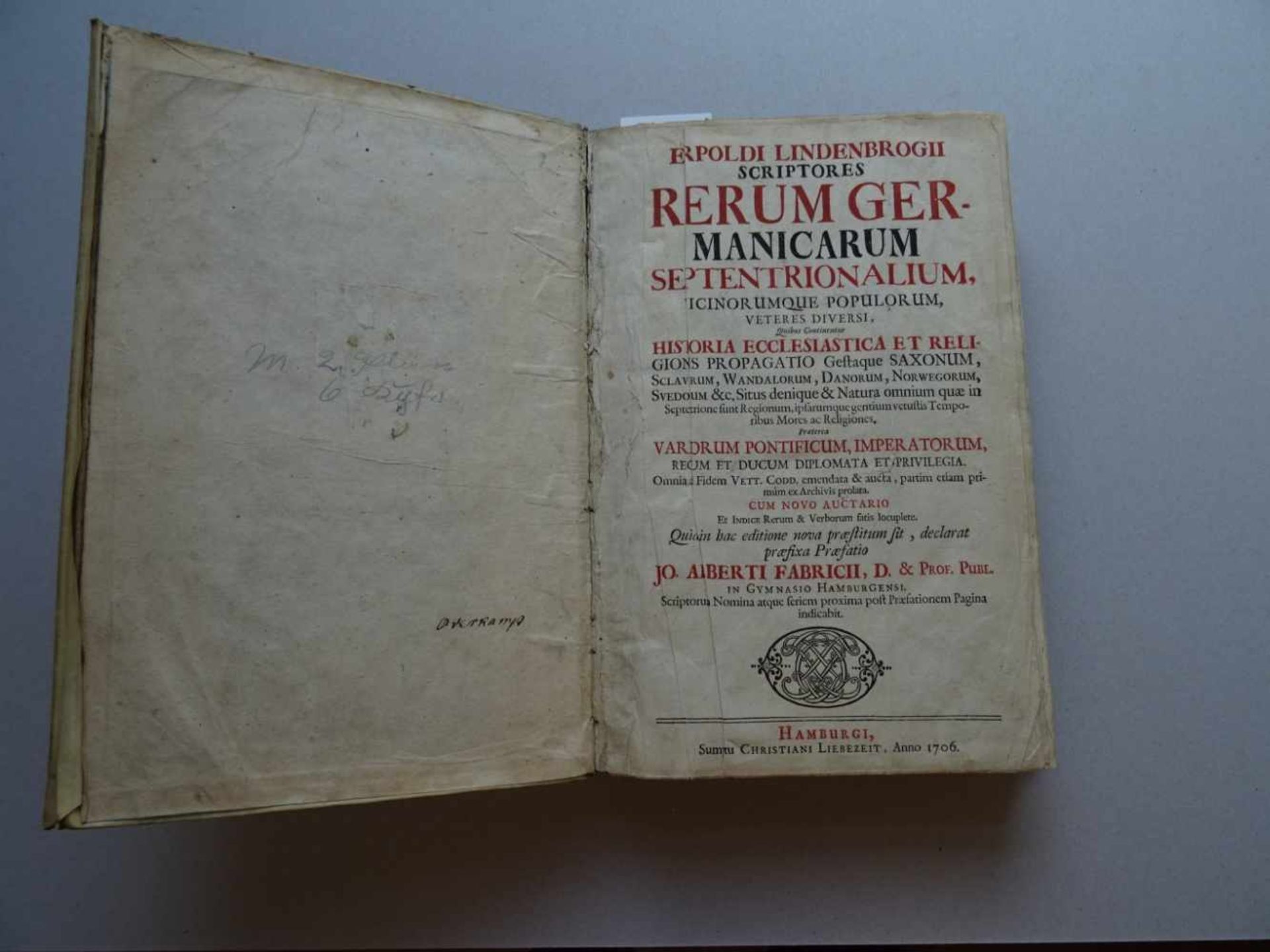 Hamburg.- Lindenbrog, E.1. Scriptores Rerum Germanicarum Septentrionalium... 2. Lambec, P.