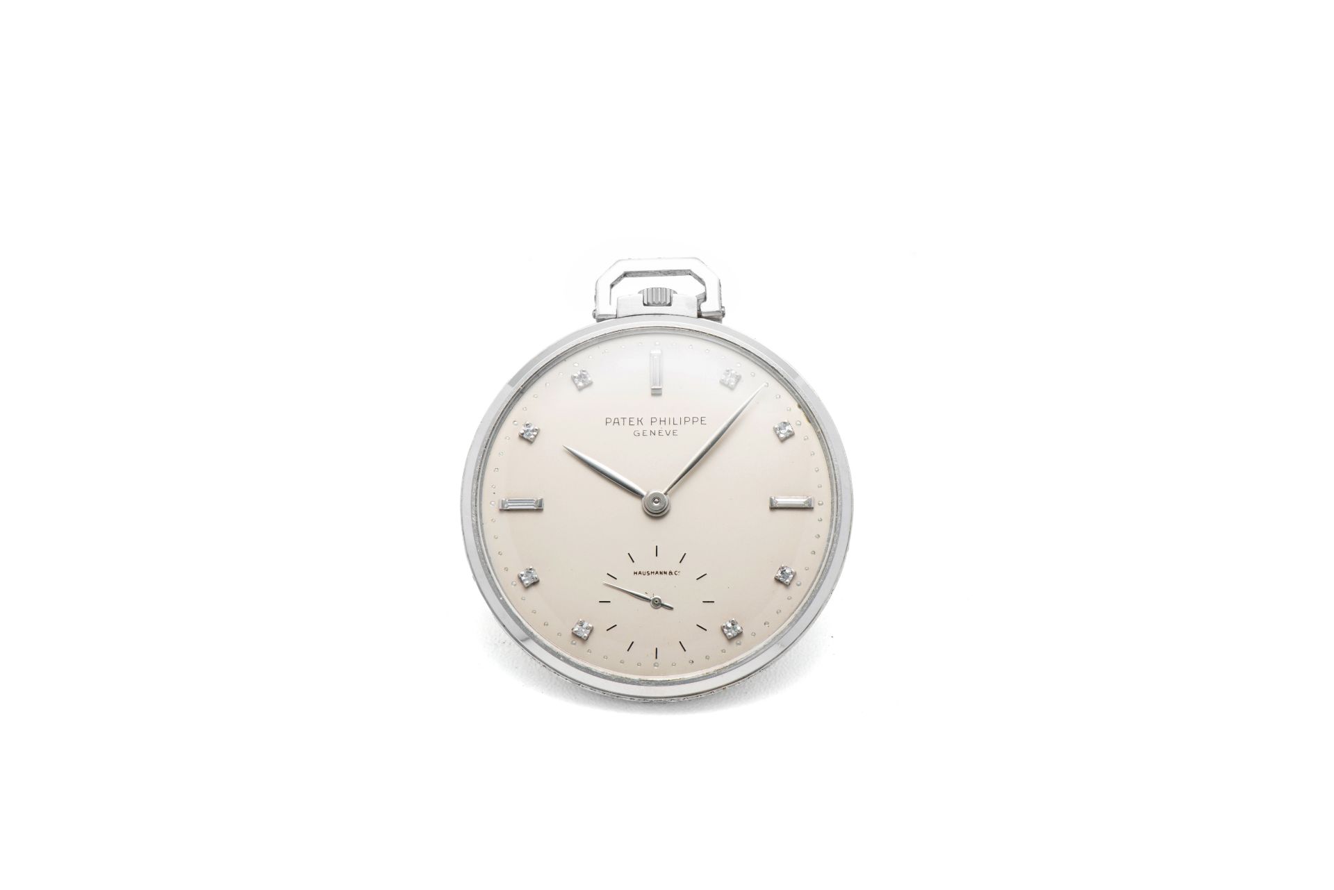 PATEK PHILIPPE, DRESS POCKET WATCH, PLATINUM AND DIAMOND-SET . Very fine and rare [...]