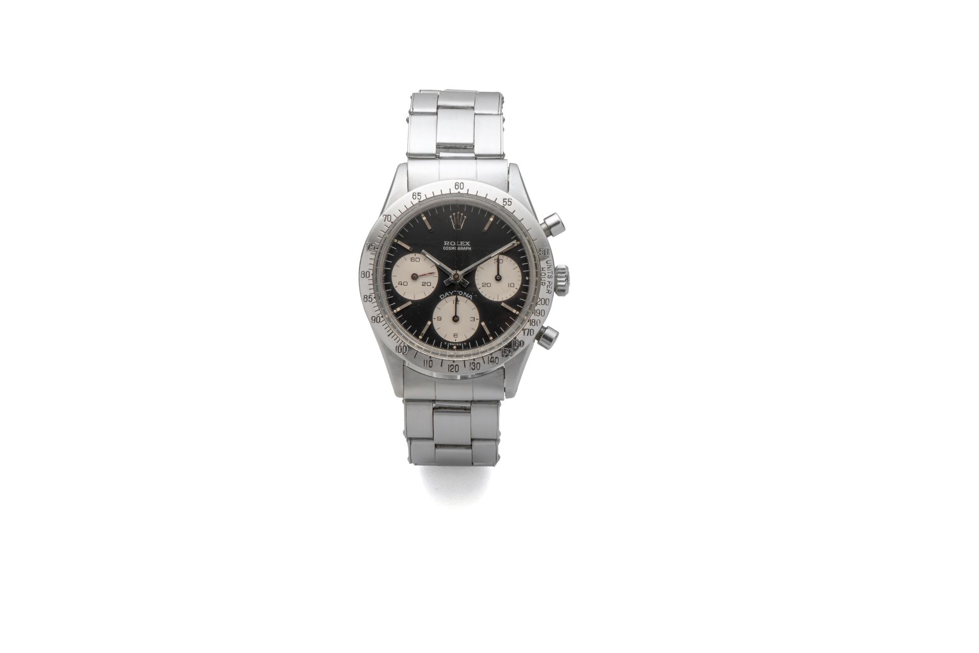 ROLEX, REF. 6239, DAYTONA, STEEL. Fine and rare stainless steel, black dial, [...]