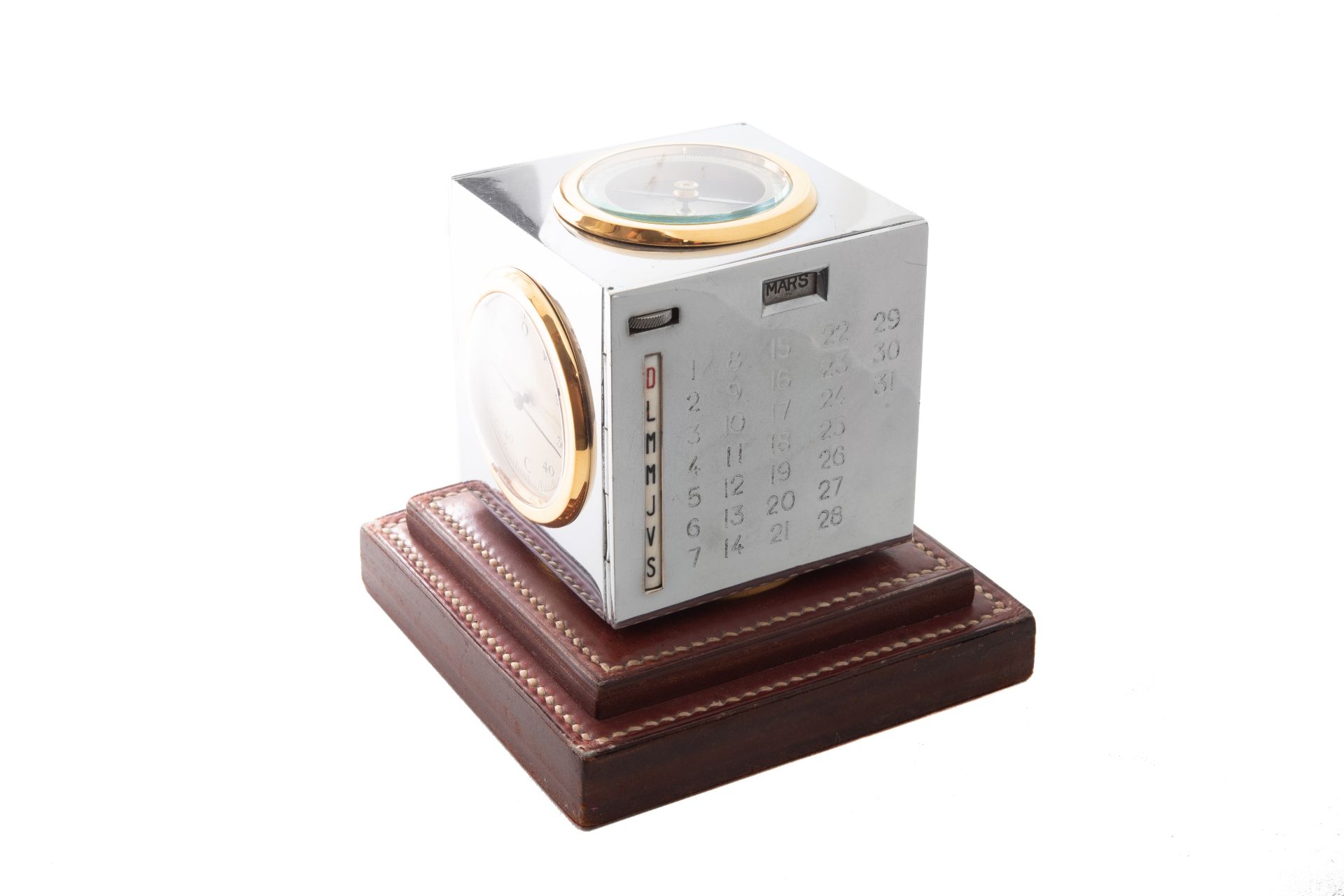 HERMÈS, REF. 141, DESK CLOCK, STAINLESS STEEL, GILT BRASS AND LEATHER . Interesting [...] - Bild 2 aus 2