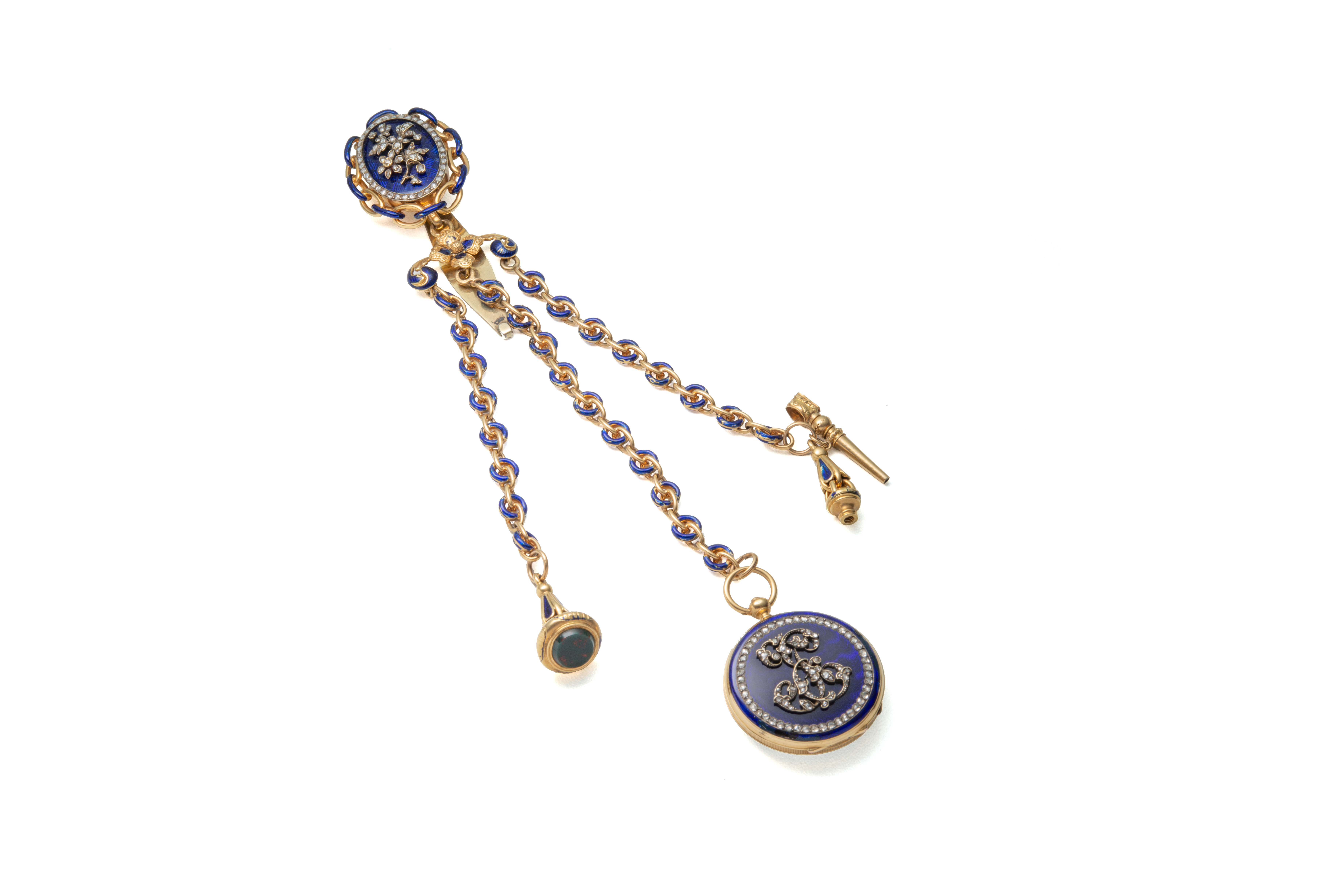 LE ROY & FILS, CHÂTELAINE, YELLOW GOLD, ENAMEL AND DIAMONDS . Extremely rare and [...] - Image 2 of 2