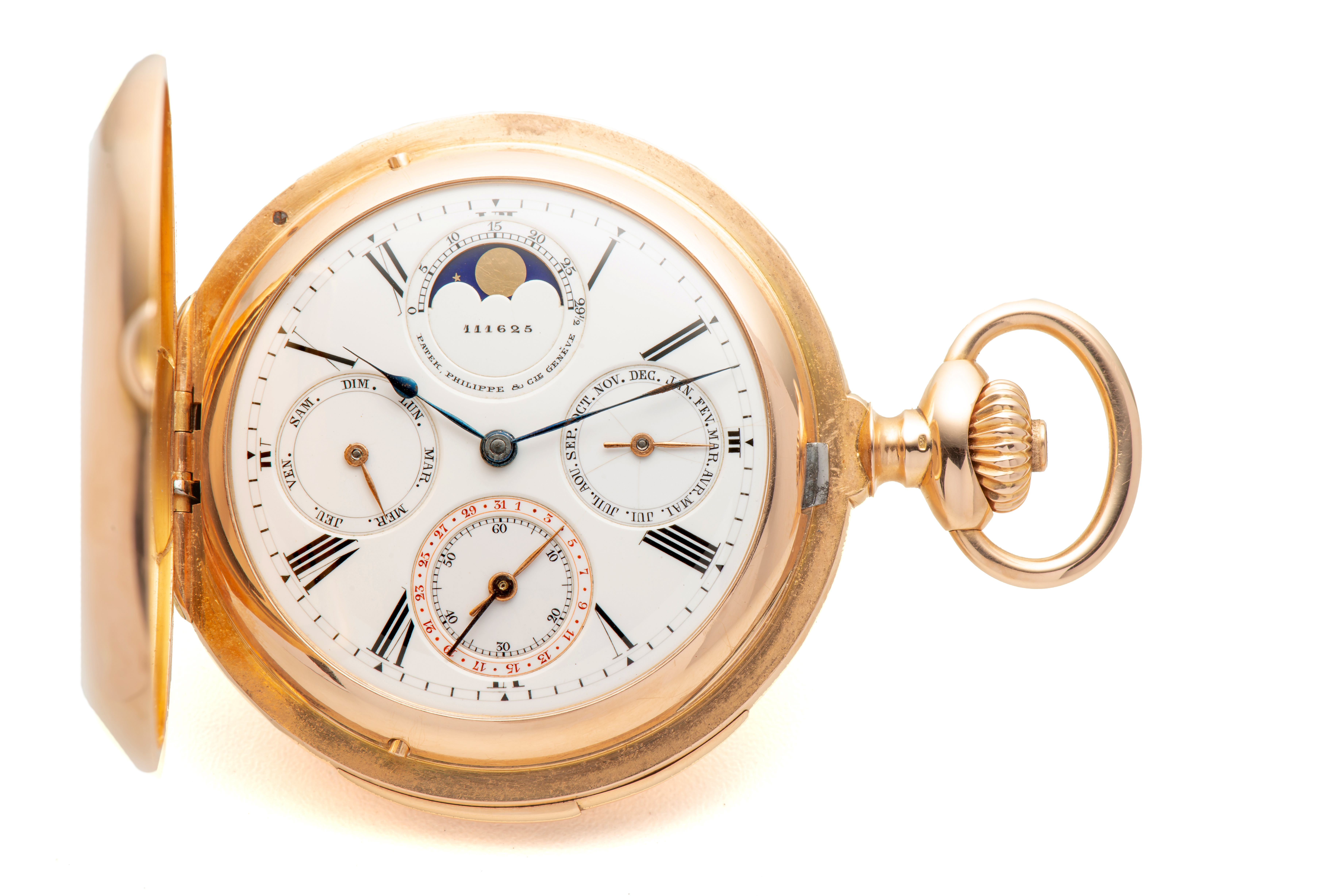 PATEK PHILIPPE, PERPETUAL CALENDAR MINUTE REPEATER POCKET WATCH, PINK GOLD . [...]