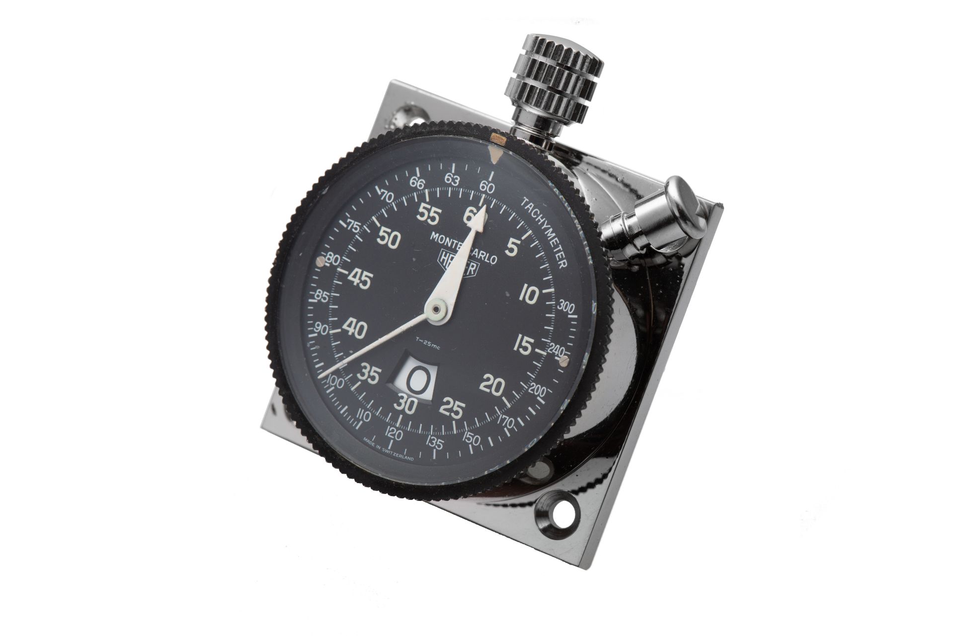 HEUER, MONTE-CARLO DASHBOARD CHRONOGRAPH, CHROMED METAL. Fine, chromed metal, [...]