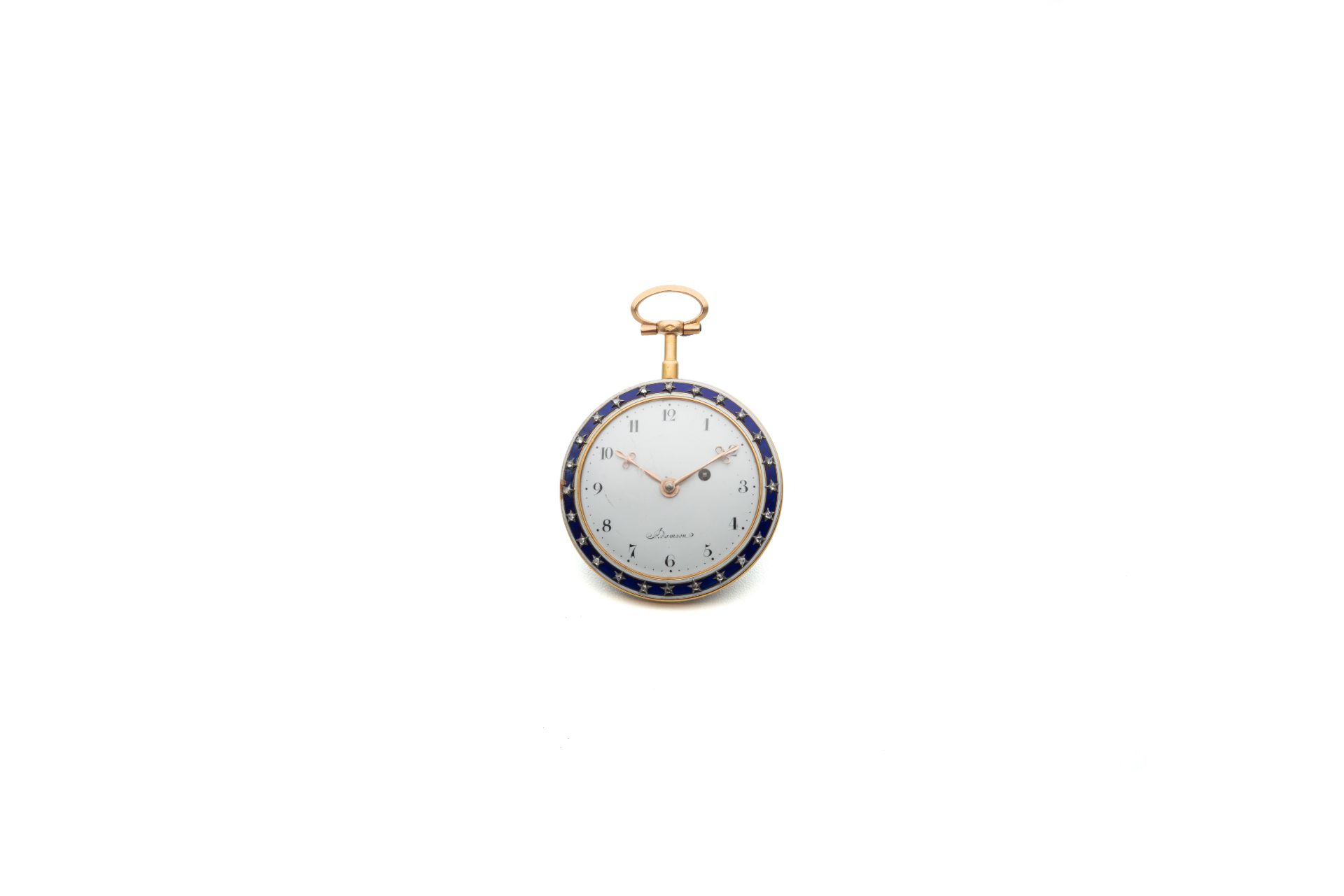 ADAMSON, CHÂTELAINE, YELLOW GOLD, ENAMEL AND DIAMONDS . Extremely fine and rare [...]