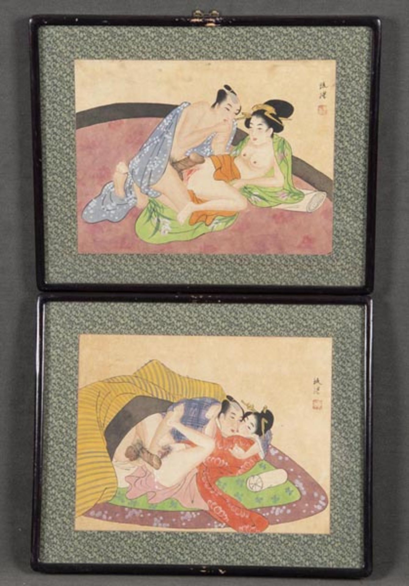 Japanischer Maler des 20. Jhs. Erotische Darstellungen. Zwei Aquarelle/Papier, re./o./sign., hi./
