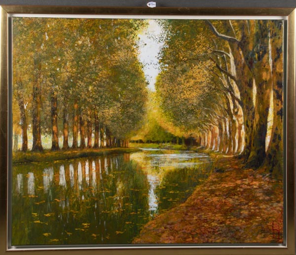 Uwe Herbst (geb. 1952). Canal du Midi - Baumallee. Acryl/Lw., re./u. ligiert monogr. UH,