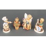 Vier Kinderfiguren, u.a. Oh bist du schwer, Meisterkoch und Nur ein Viertelstündchen. Goebel