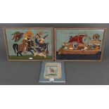 Zwei persische Hinterglasbilder und eine Miniatur, 14,7 x 9 / 27 x 37 cm.