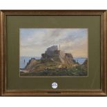 J. T. Satterley (erw. 1848-1859). Ansicht des Mont Orgueil Castle, Jersey, mit Viehhirten.