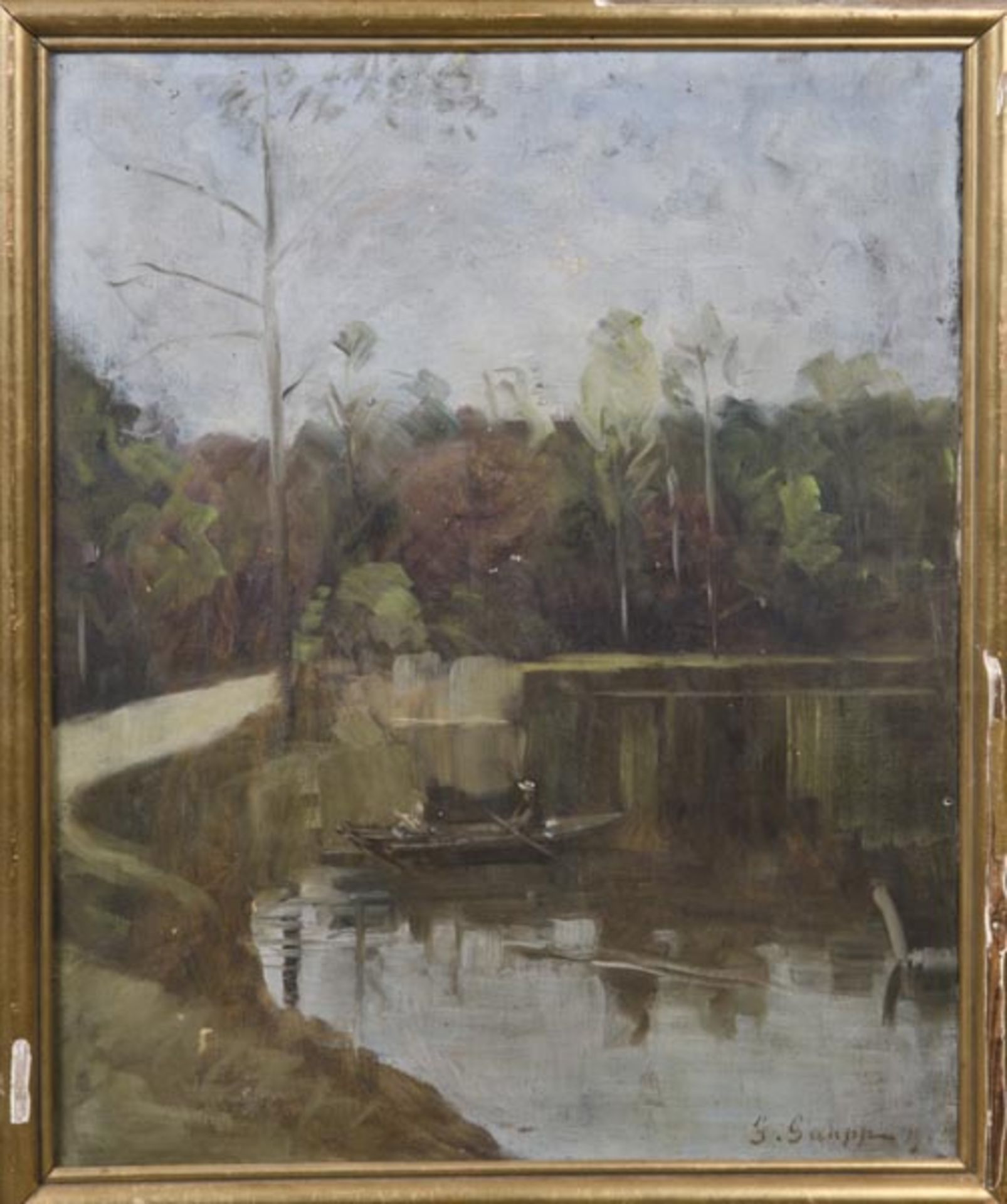 Gustav Gaupp (1844-1918). Ruderboot am See. Öl/Lw., re./u./sign./dat. 1905, gerahmt, 69 x 56 cm.