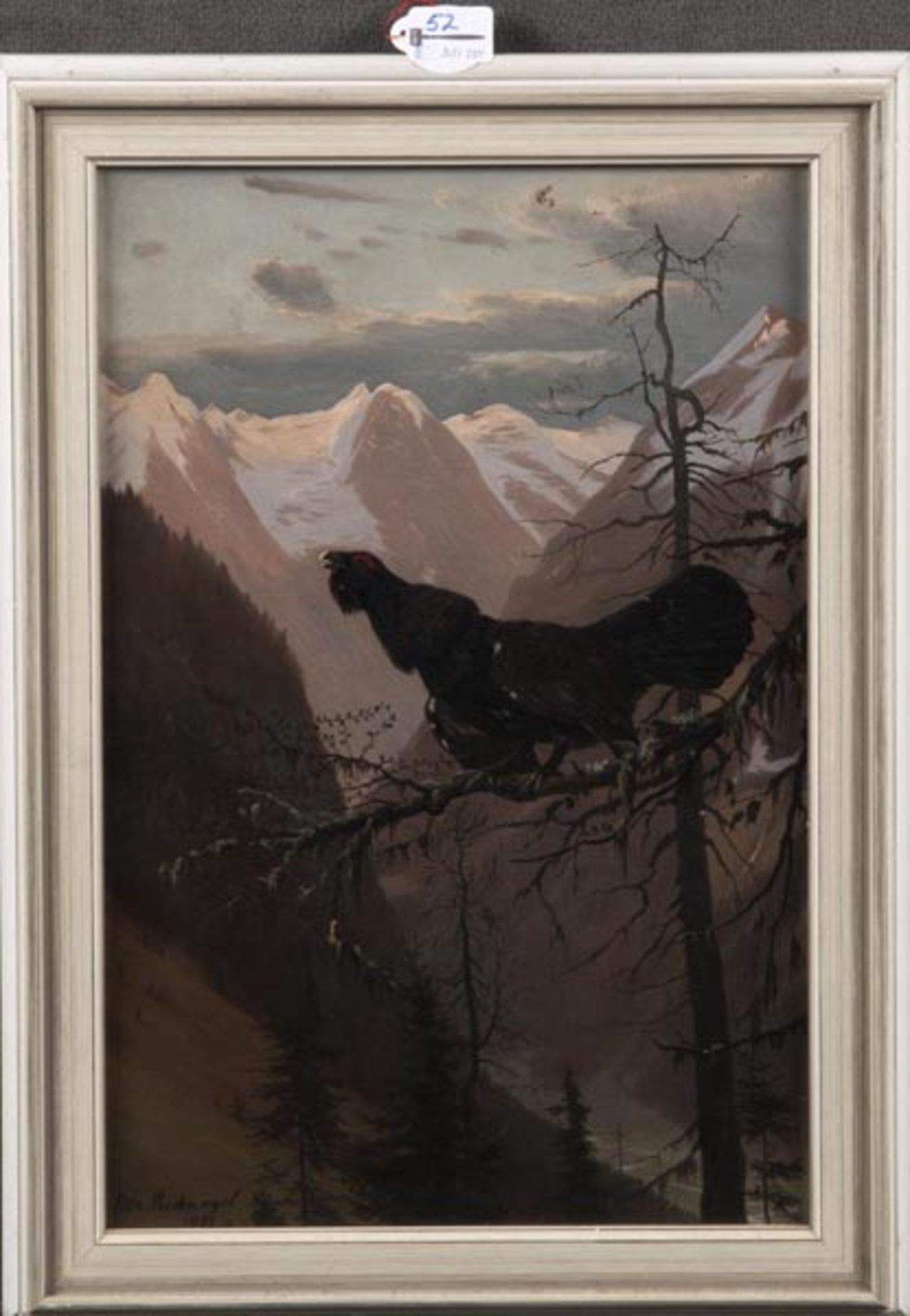 Otto Recknagel (1845-1926). Auerhahn in alpiner Landschaft. Öl/Lw., li./u./sign./dat. 1905, bez. 