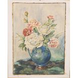 Friedrich Coulon (Maler des 20. Jhs.). Rosen und Nelken in Vase. Aquarell/Papier, re./o./sign./