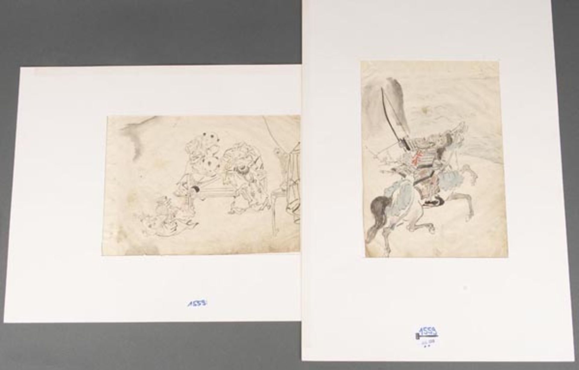 Japanischer Maler des 19. Jhs. Reiter und spielende Kinder. Tuschfeder- bzw. aquarellierte