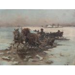 Jan Konarski (um 1850-1918). Troika in Winterlandschaft. Öl/Lw., re./u./sign., gerahmt, 41,5 x 57