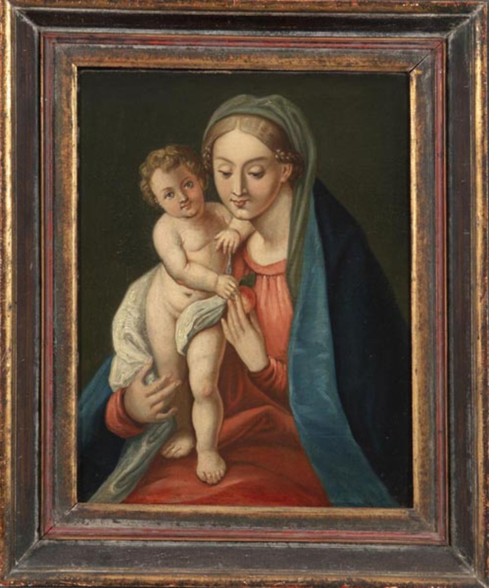 Wohl Italienischer Maler des 18. Jhs. Madonna mit Kind. Öl/Lw., aufgezogen, 46 x 35 cm.